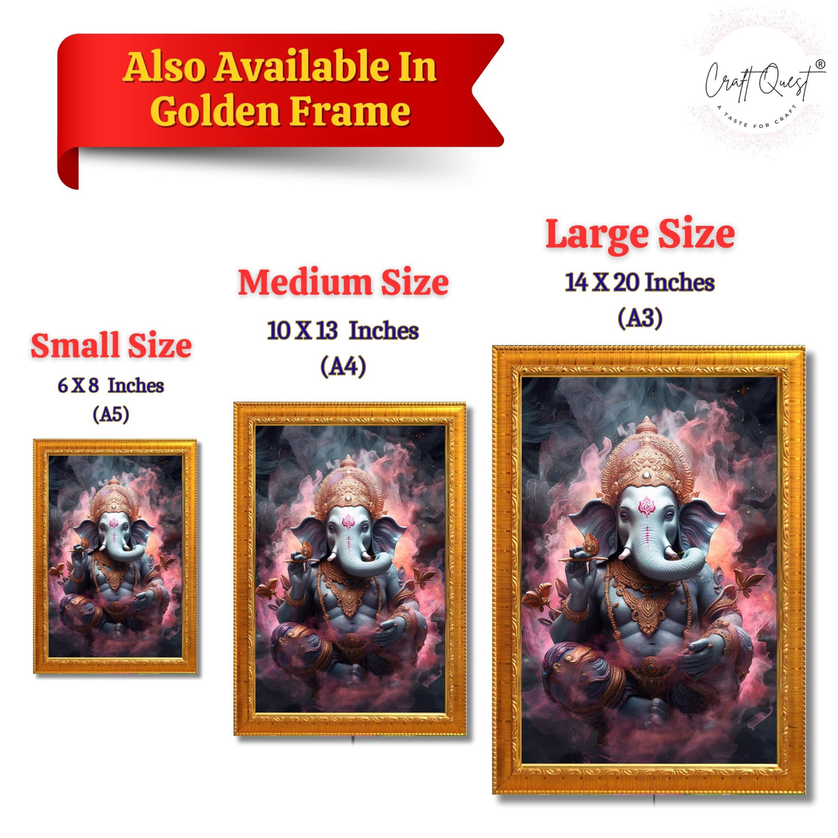 CRAFT QUEST God Ganesh Ganpati ji Hanging Wall Painting Framed For Home Décor