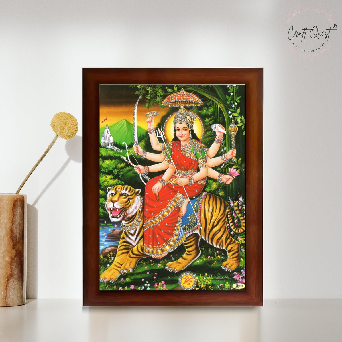 CRAFT QUEST Durga Mata Goddess Navdurga Wall Painting Framed Home and Pooja Décor
