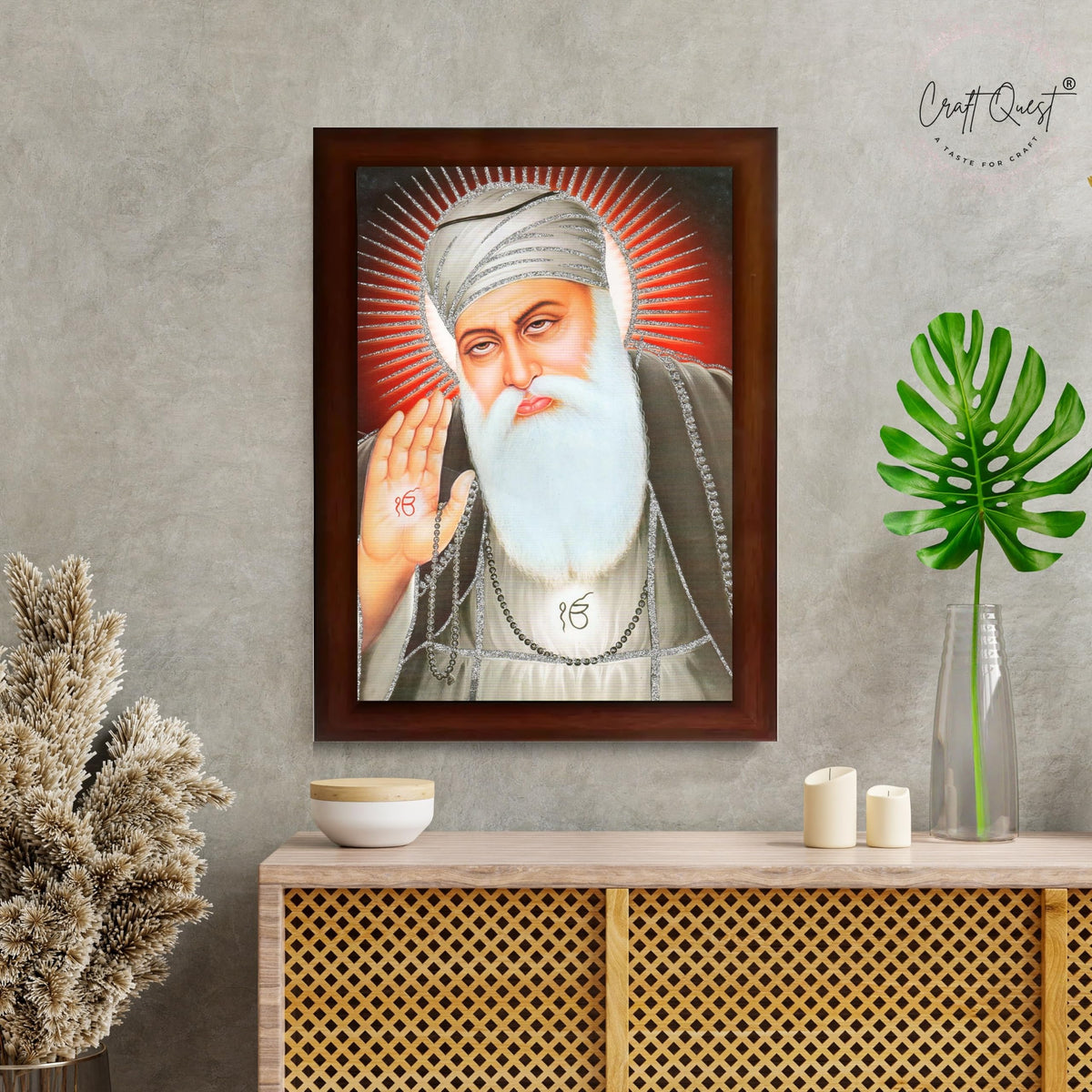 CRAFT QUEST Gurunanak Dev Ji Photo Frame Waheguru Sikh Guru Photo for Home Decor Spiritual Wall Hanging Living Room Decoration