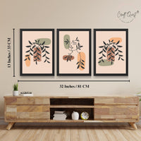 CRAFT QUEST Wall Art Decor Paintings | Set of 3 BOHO Wall Art Frames for Home Decoratio | Ideal for Living Room, Offices & Bedroom