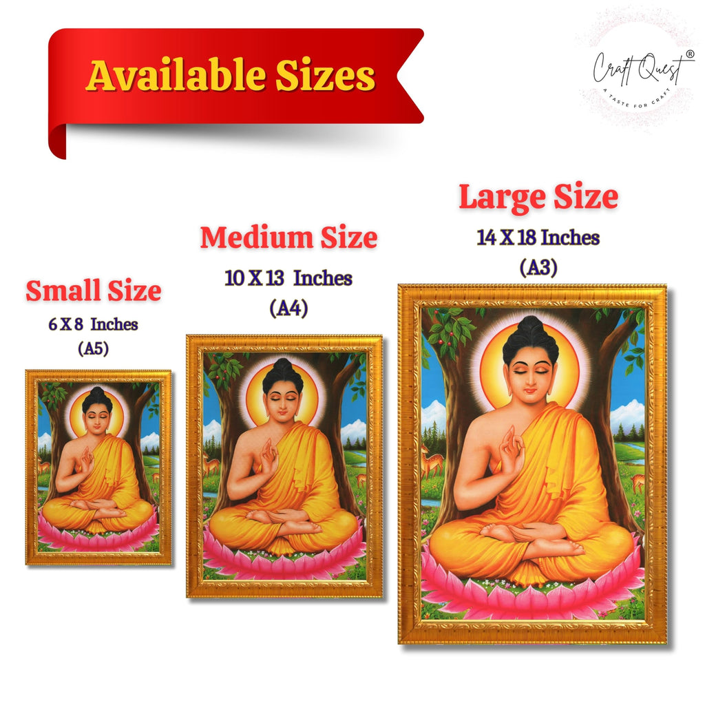 CRAFT QUEST Lord Buddha Photo Frame | Premium HD Spiritual Wall Frame | Peaceful Gautam Buddha Picture for Home Decor, Meditation Room & Office