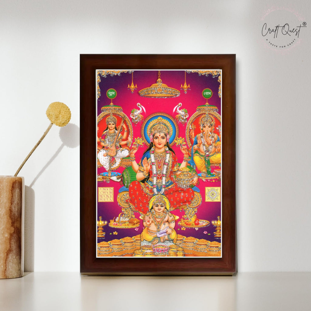 CRAFT QUEST Laxmi Ganesh Saraswati Religious Photo Frame for Wall, Table, Office, Temple, Pooja, Living Room and Home Decor Item