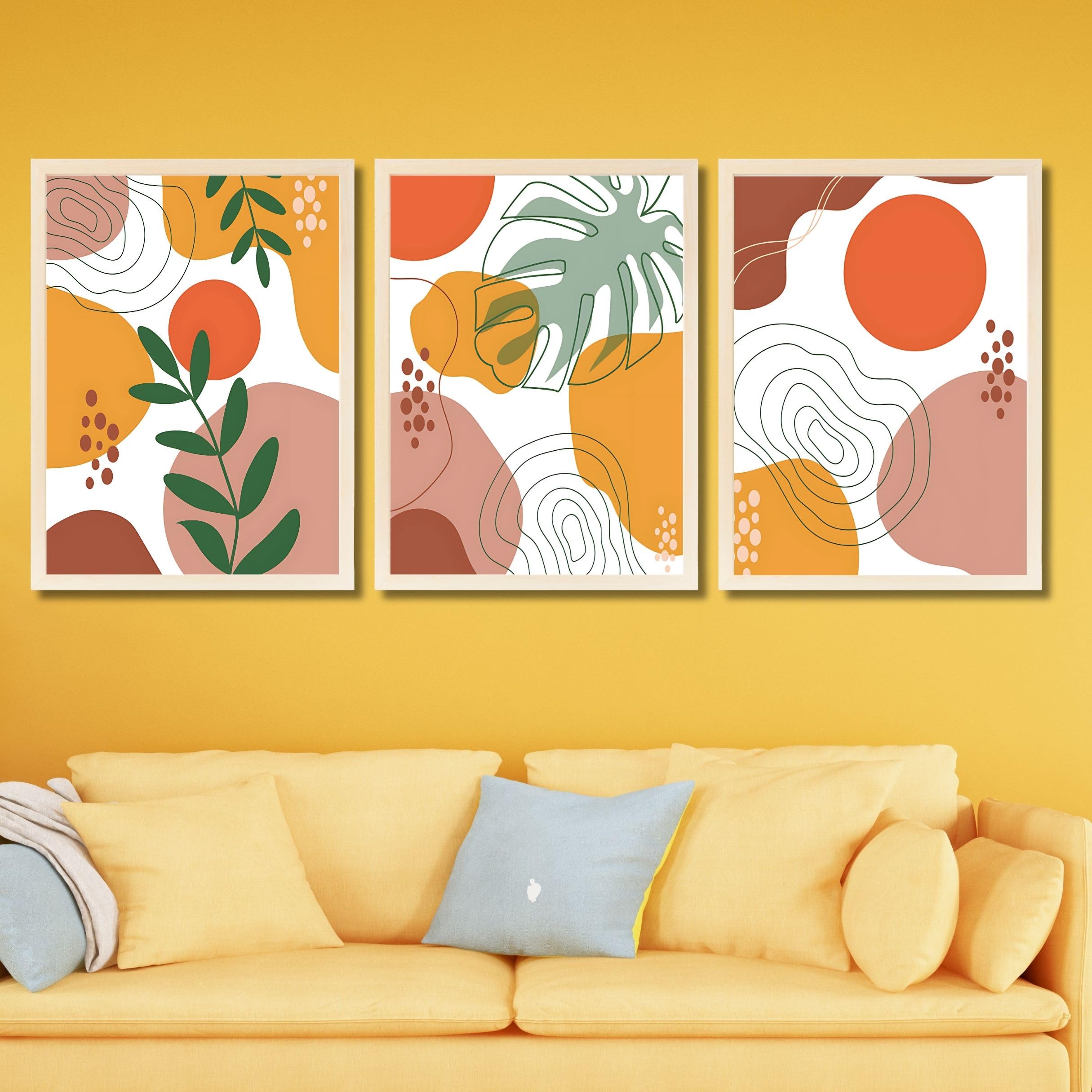 CRAFT QUEST Wall Art Decor Paintings | Set of 3 BOHO Wall Art Frames for Home Decoration | Ideal for Living Room, Bedroom & Office