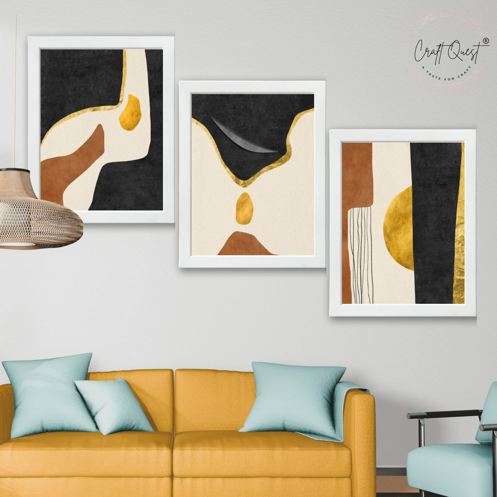 CRAFT QUEST Wall Art Decor Paintings | Set of 3 Abstract Wall Art Frames for Home Decoration | Ideal for Living Room, Bedroom & Office