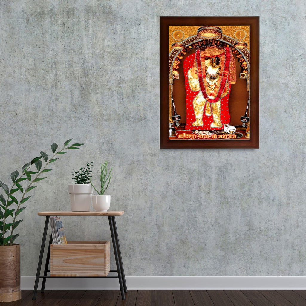 CRAFT QUEST Mehndipur balaji Hanuman | Bajrangbali Religious Photo with frame for Home Decorative Item