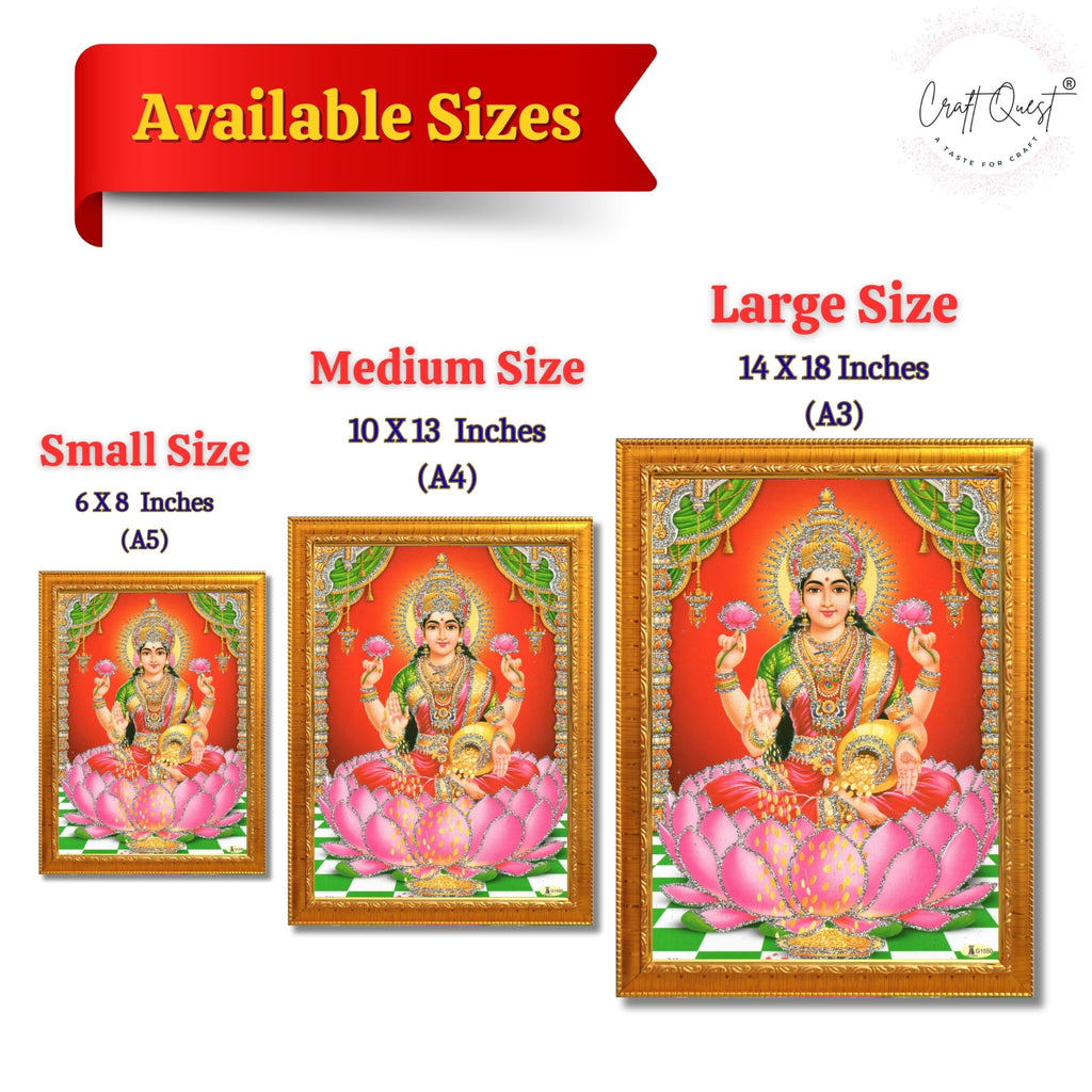 CRAFT QUEST Goddess Lakshmi Devi Dhana Vaibhav Laxmi Maa Wall Painting Frame for Diwali,Temple, Pooja, Living Room Home and Decor Item