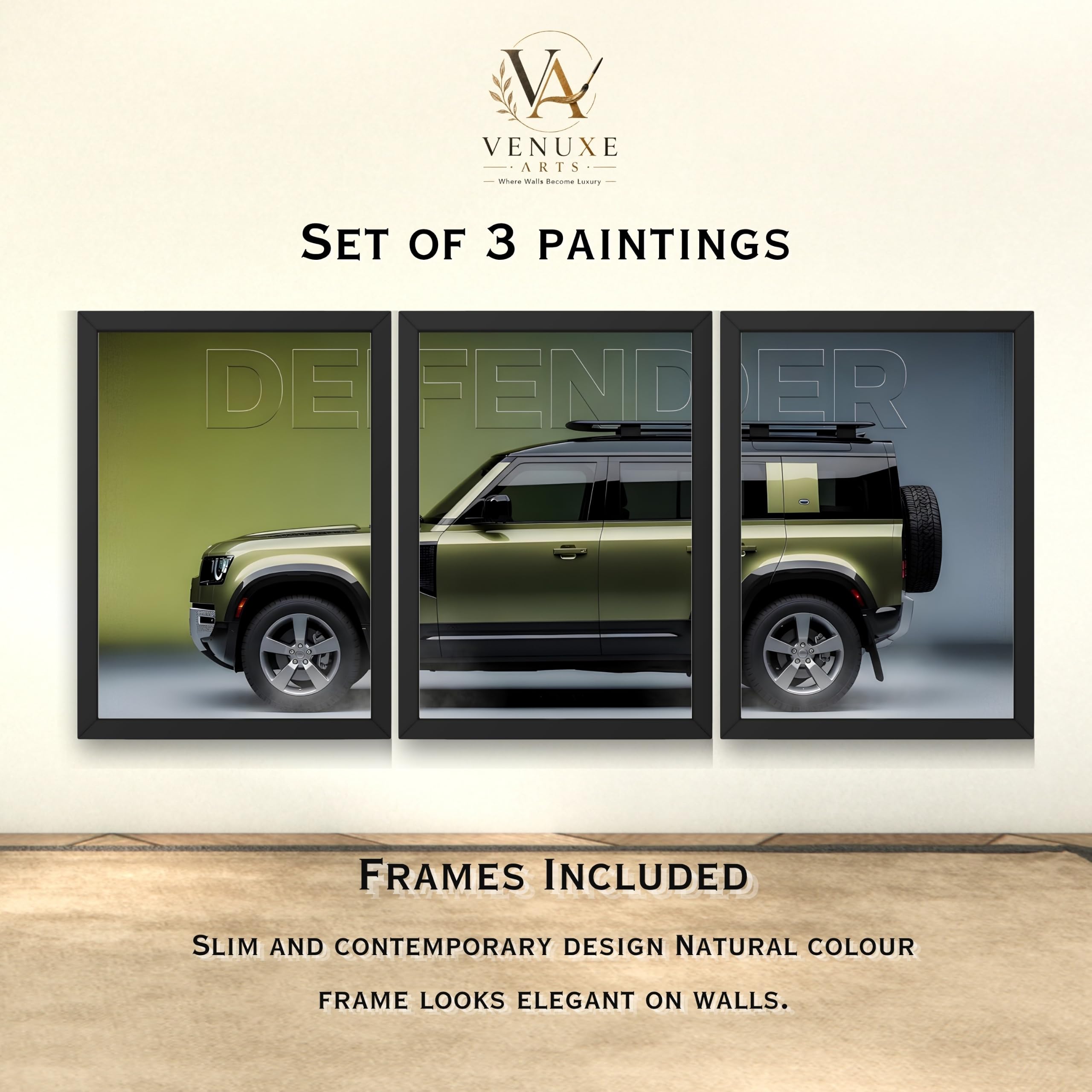 VENUXE ARTS Set Of 3 Big Sports Cars Framed Posters Gift Items for Boys Room Wall Decoration Bedroom, Living Room, Office, Studio Décor | Car Poster Frame for Wall Décor