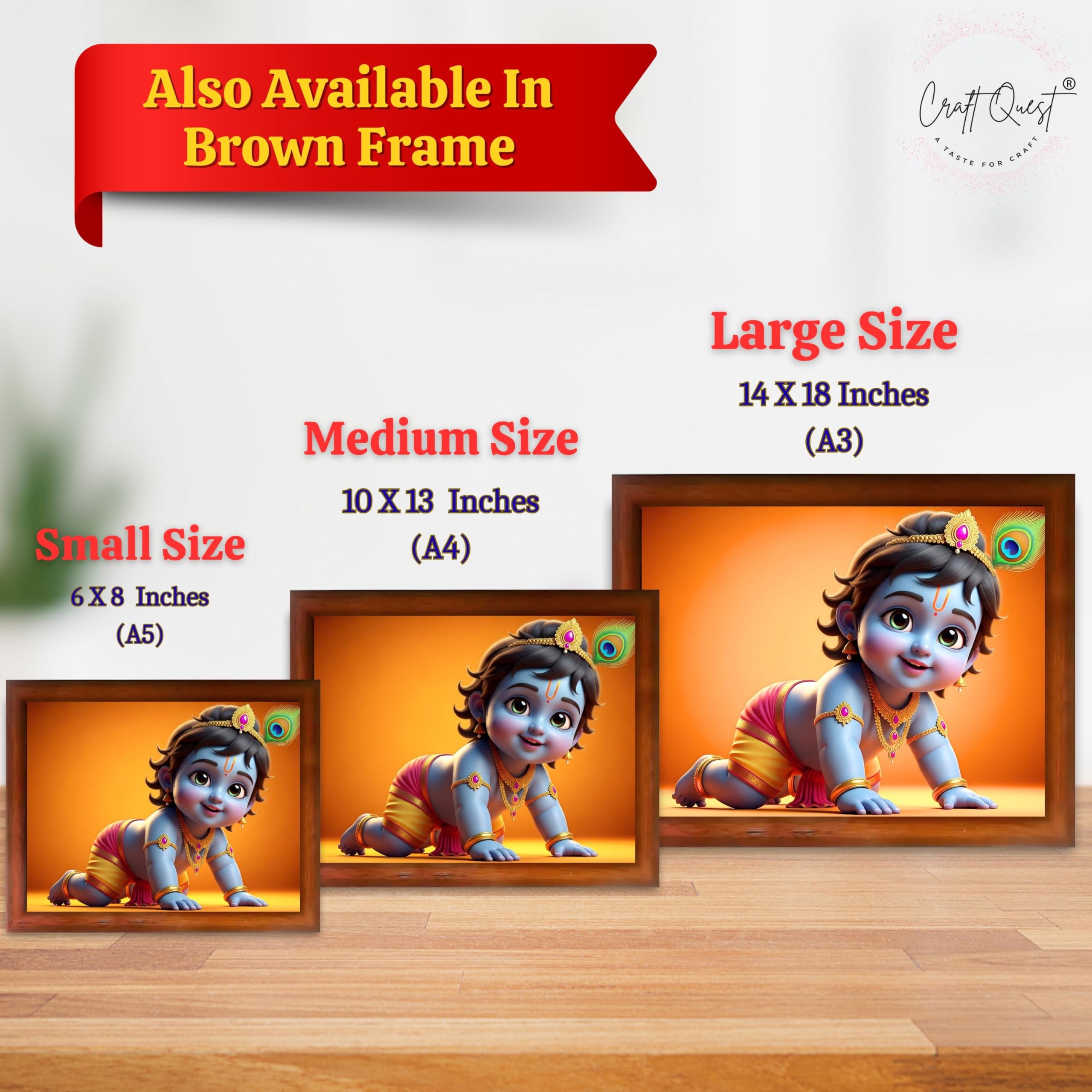 CRAFT QUEST Shri Bal Gopal Painting | Krishna Photo Frames for Walls, Home, Living Room and Home Décor