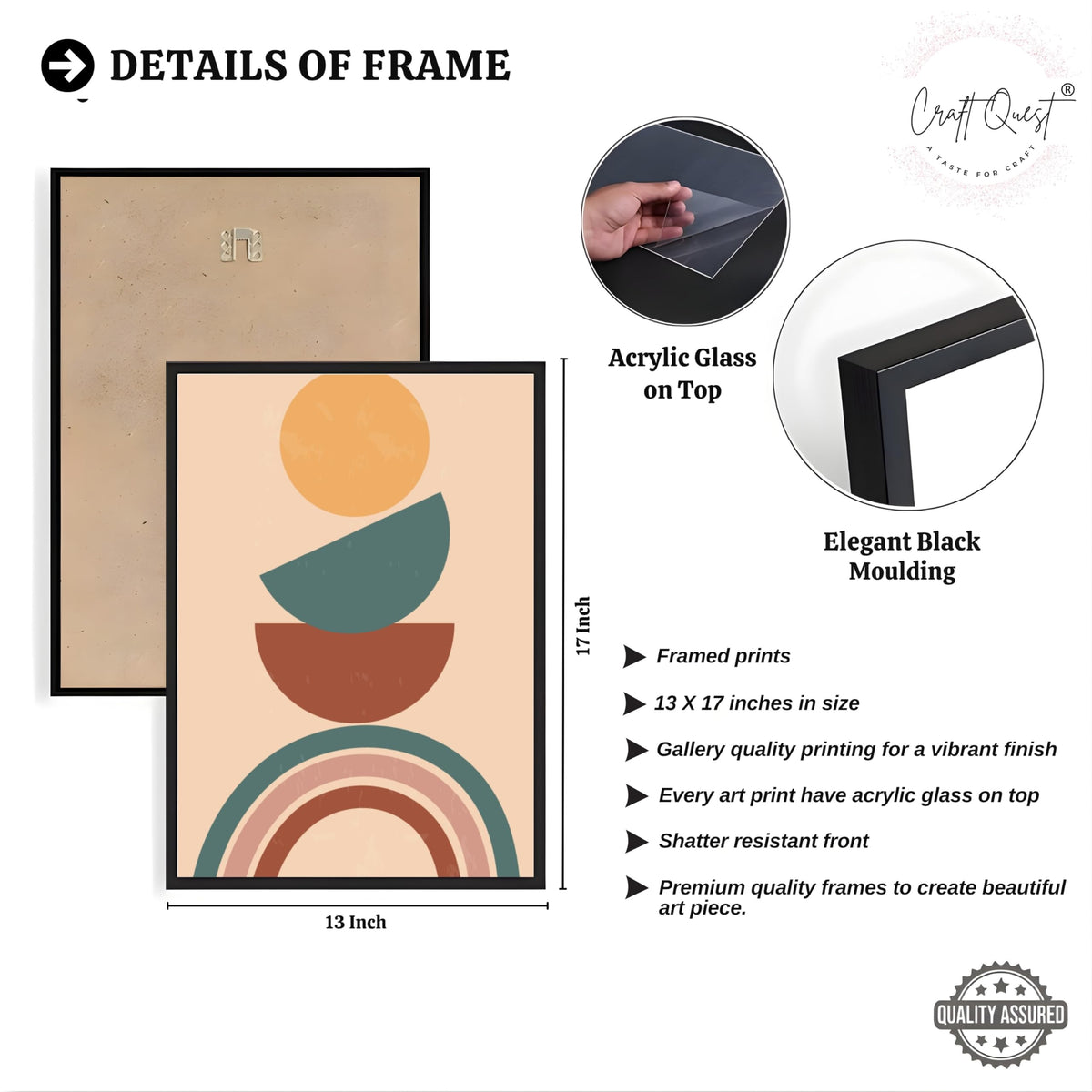 CRAFT QUEST Wall Art Decor Paintings | Set of 3 BOHO Wall Art Frames for Home Decoration | Ideal for Living Room, Offices & Bedrooms