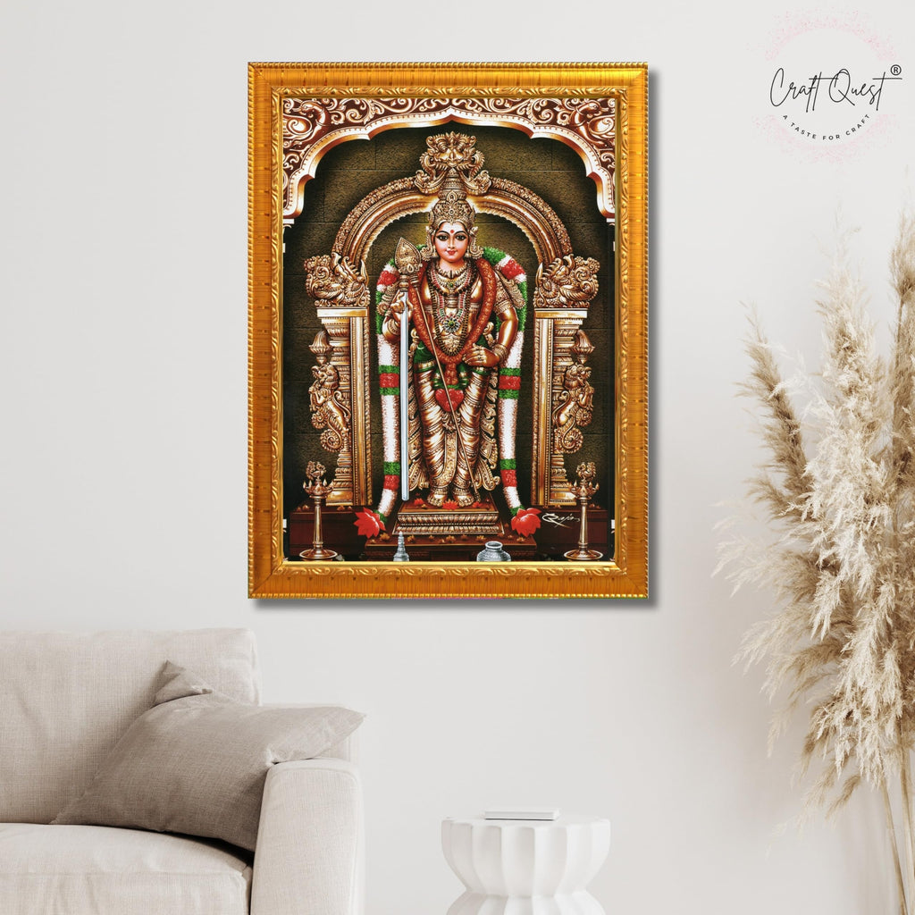 CRAFT QUEST Tiruchendur Murugan Lord Subramanya Swamy Wall Painting Framed | South God Picture Frame for Home, Office, Temple & Gifting
