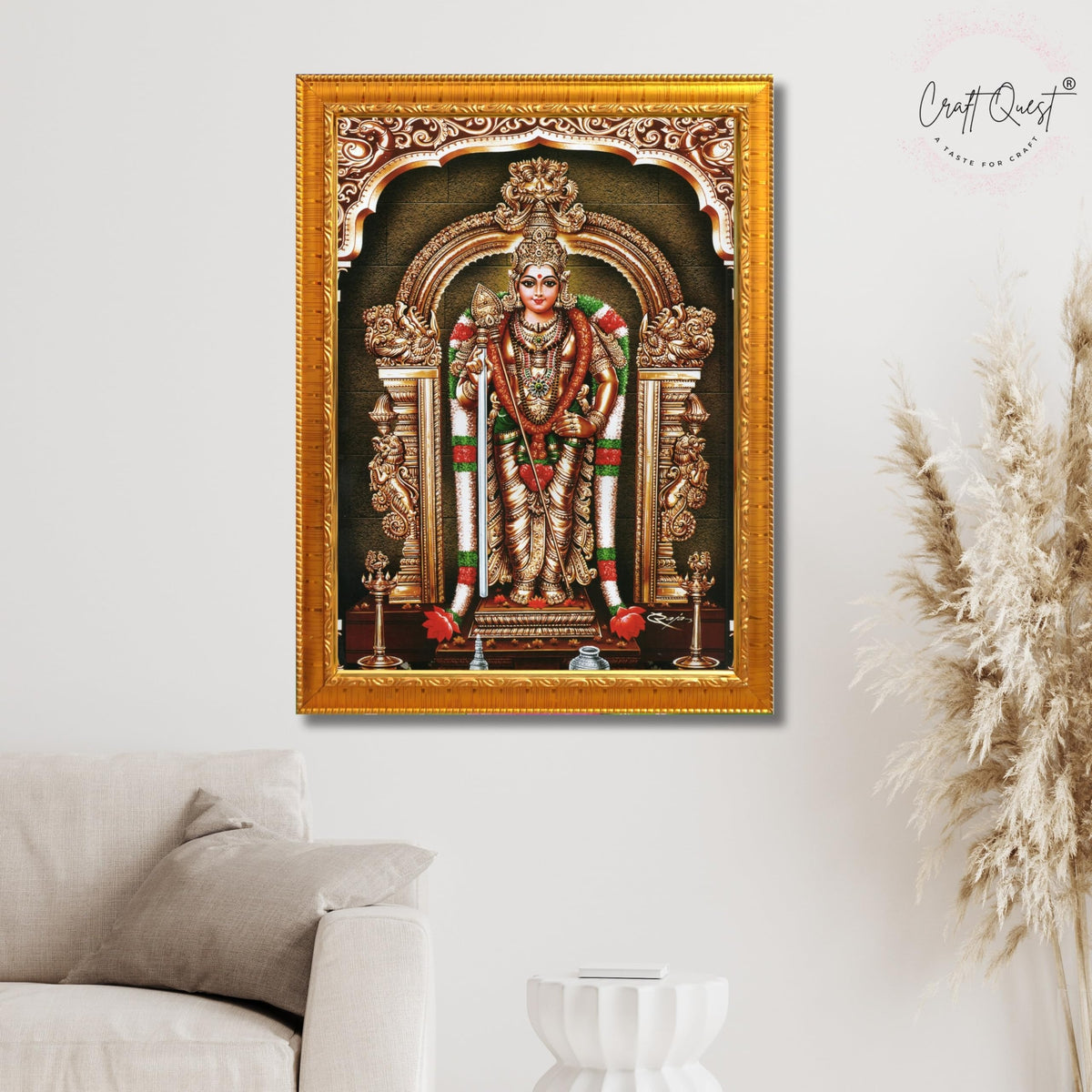 CRAFT QUEST Tiruchendur Murugan Lord Subramanya Swamy Wall Painting Framed | South God Picture Frame for Home, Office, Temple & Gifting