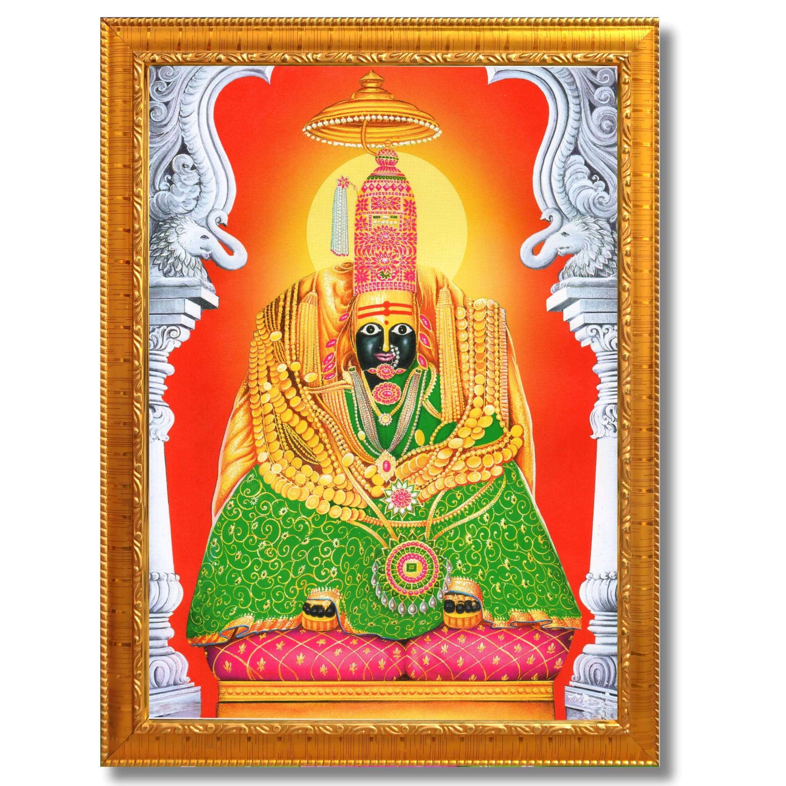 CRAFT QUEST Tulja mata photo with frame, Tuljabhawani photo | Hindu God Spiritual Framed | Ideal for Home, Office, Temple & Puja Room, Wall Decor