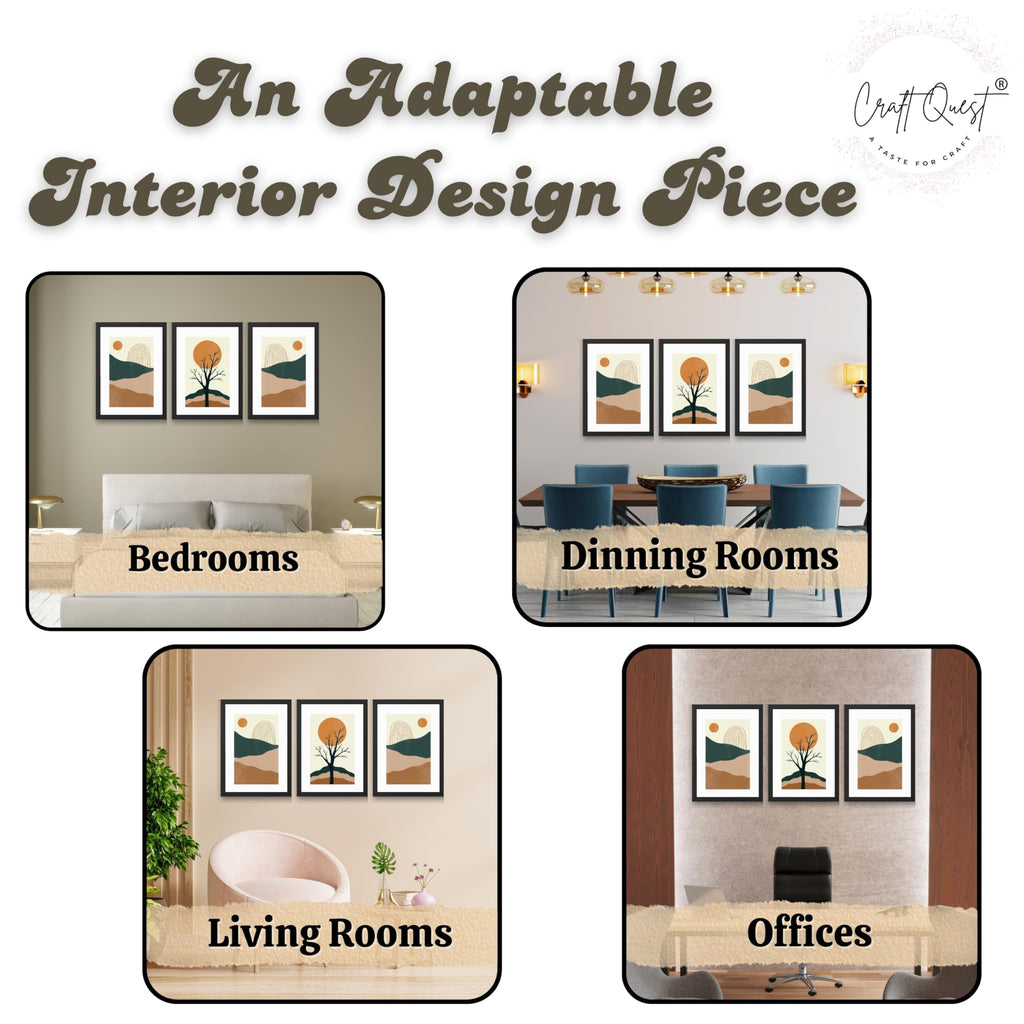 CRAFT QUEST SET OF 3 Modern Abstract Landscape Art | Set of 3 Frames for Home Decoration | Ideal for Living Room, Bedroom & Offices