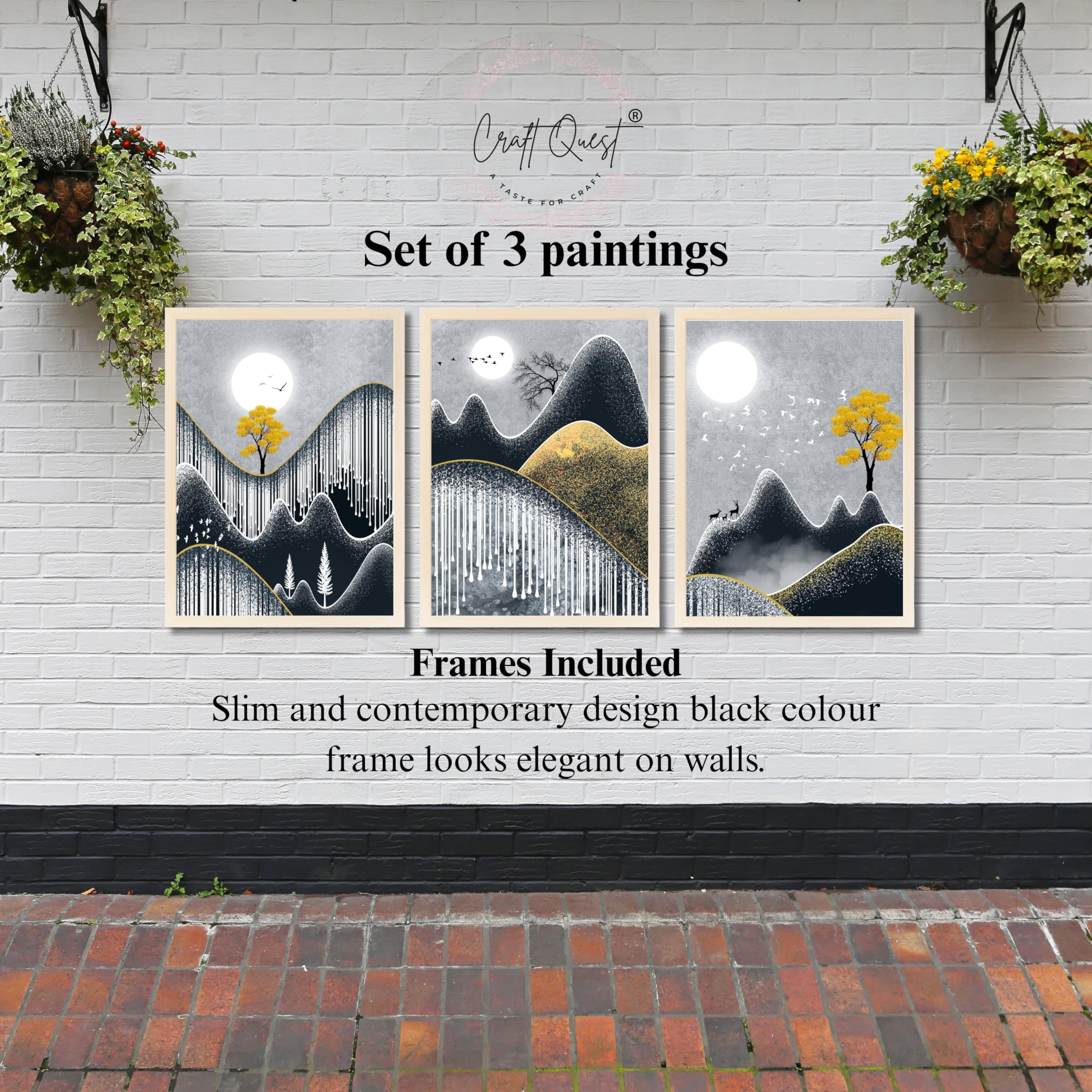 CRAFT QUEST Abstract Art Geometric Figures Decorative Murals | Set of 3 Frames for Home Decoration | Ideal for Living Room, Bedroom & Offices