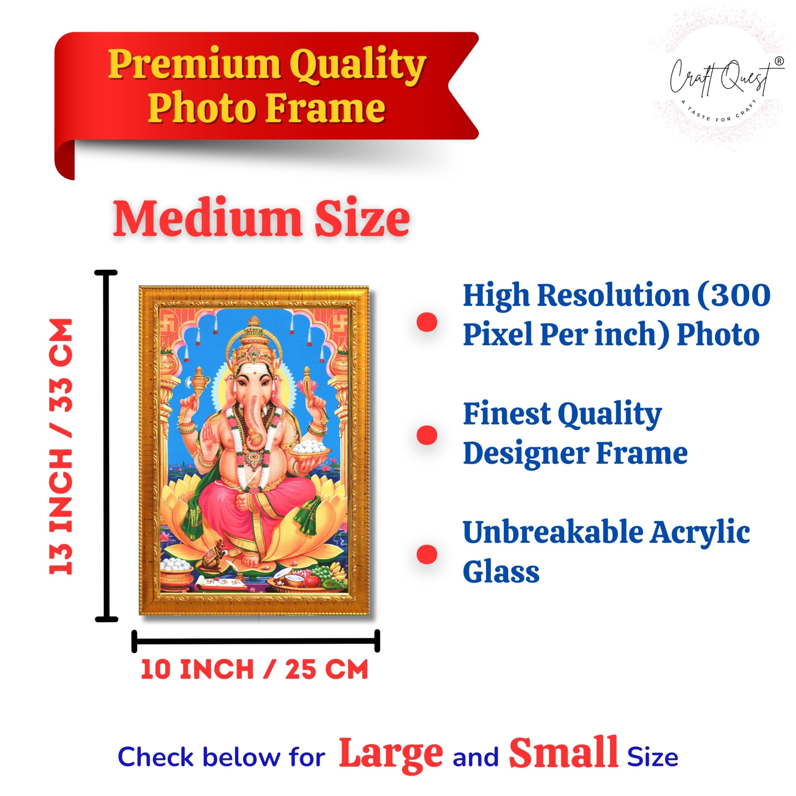 CRAFT QUEST Lord Ganpati Ganesha Wall Hanging Frame for Living Room, Bedroom, Office & Pooja Room Décor GA-212