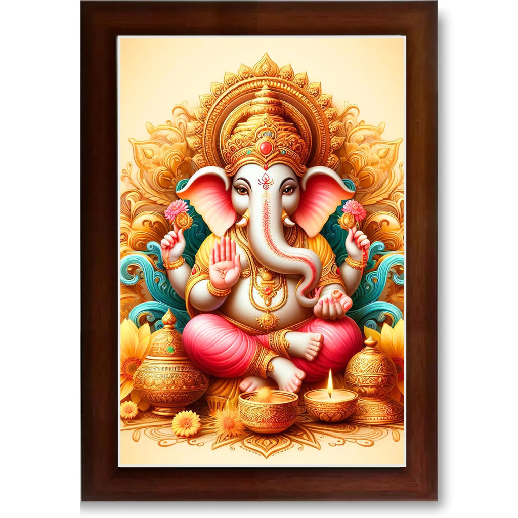 CRAFT QUEST Lord Ganesha Modern Wall Art Painting With Frame For Pooja, Home and Office Decor