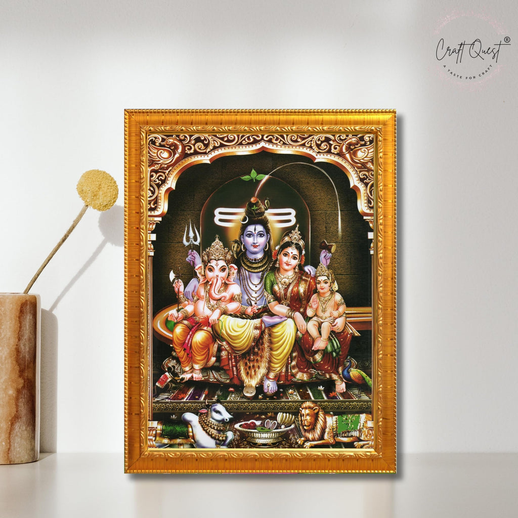 CRAFT QUEST Shiv Parivar Family Photo Frame | Bhole Nath parivar | | Hindu God Spiritual Framed | Ideal for Home, Office, Temple & Puja Room, Wall Decor