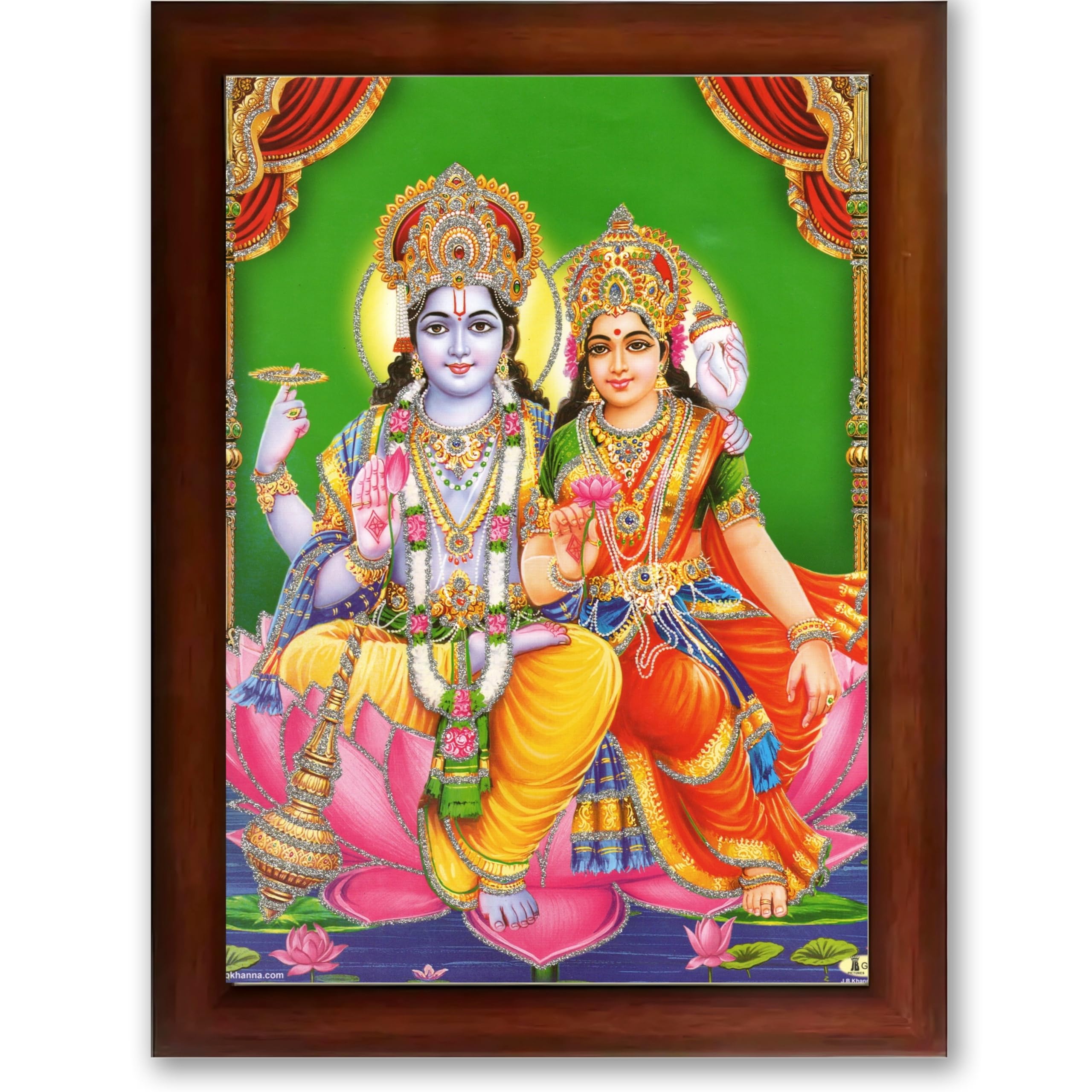 CRAFT QUEST Lord Vishnu and Goddess Lakshmi Giving Blessing on Shesh naag, Glitter Painting