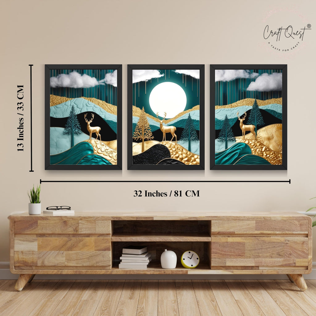 CRAFT QUEST Modern Art Luxury Landscape Wall Art | Set of 3 Frames for Home Decoration | Ideal for Living Room, Bedroom & Offices