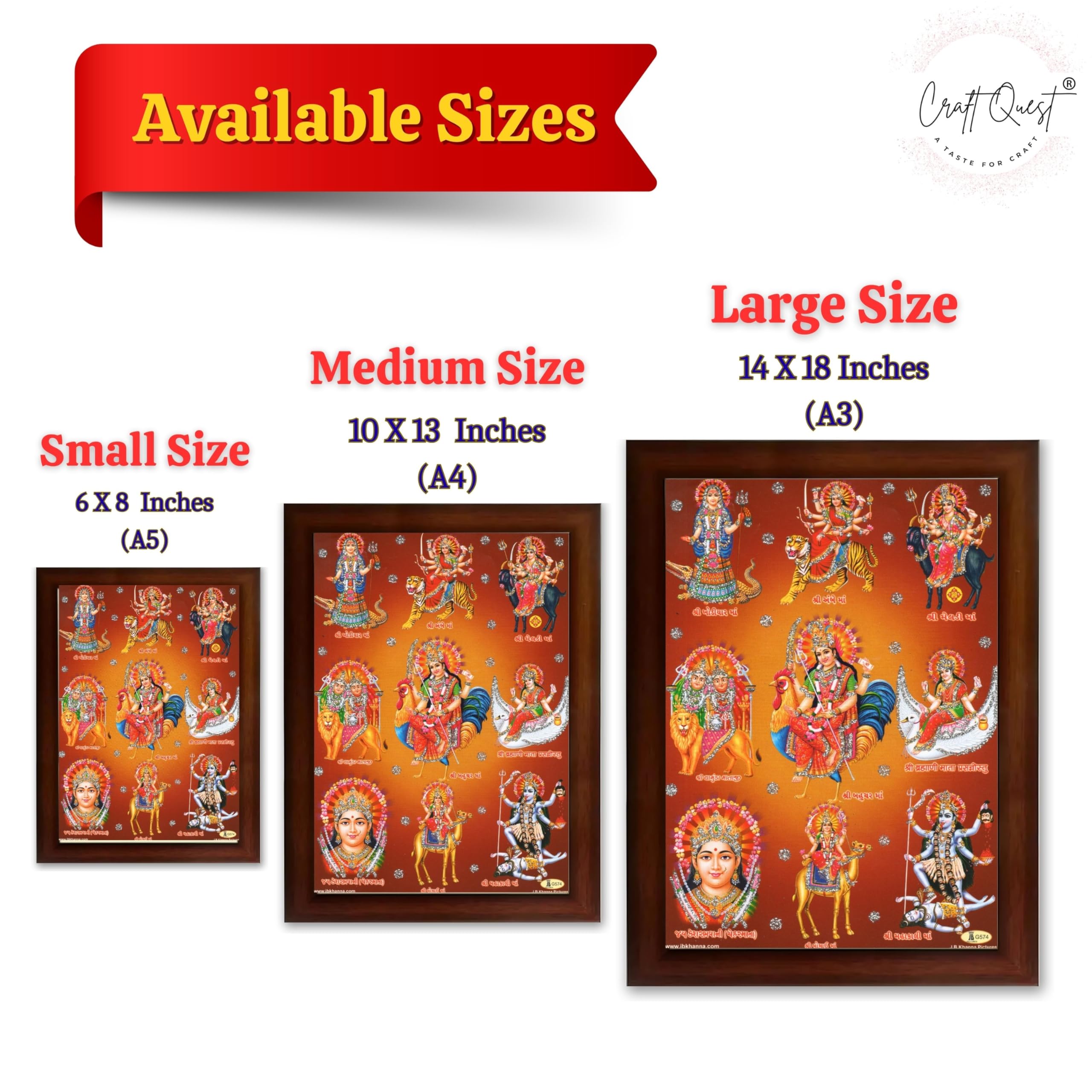 CRAFT QUEST Goddess Navdurga Durga MataJi Wall Painting Framed Home and Pooja Décor Item