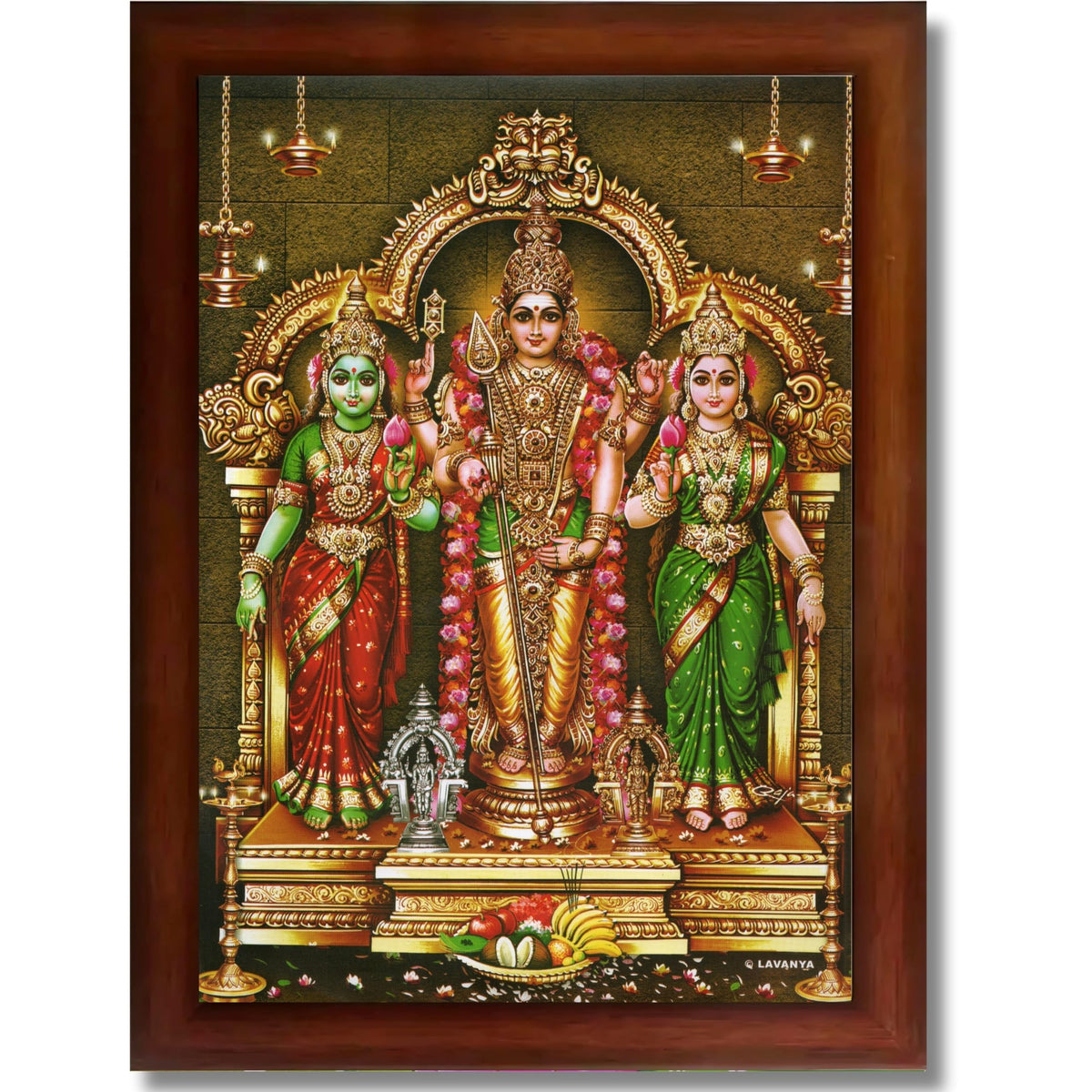 CRAFT QUEST Lord Murugan Valli Deivanai Subramanya Swamy Wall Painting Photo Framed | South God Picture Frame for Home, Office, Temple & Gifting, Decor