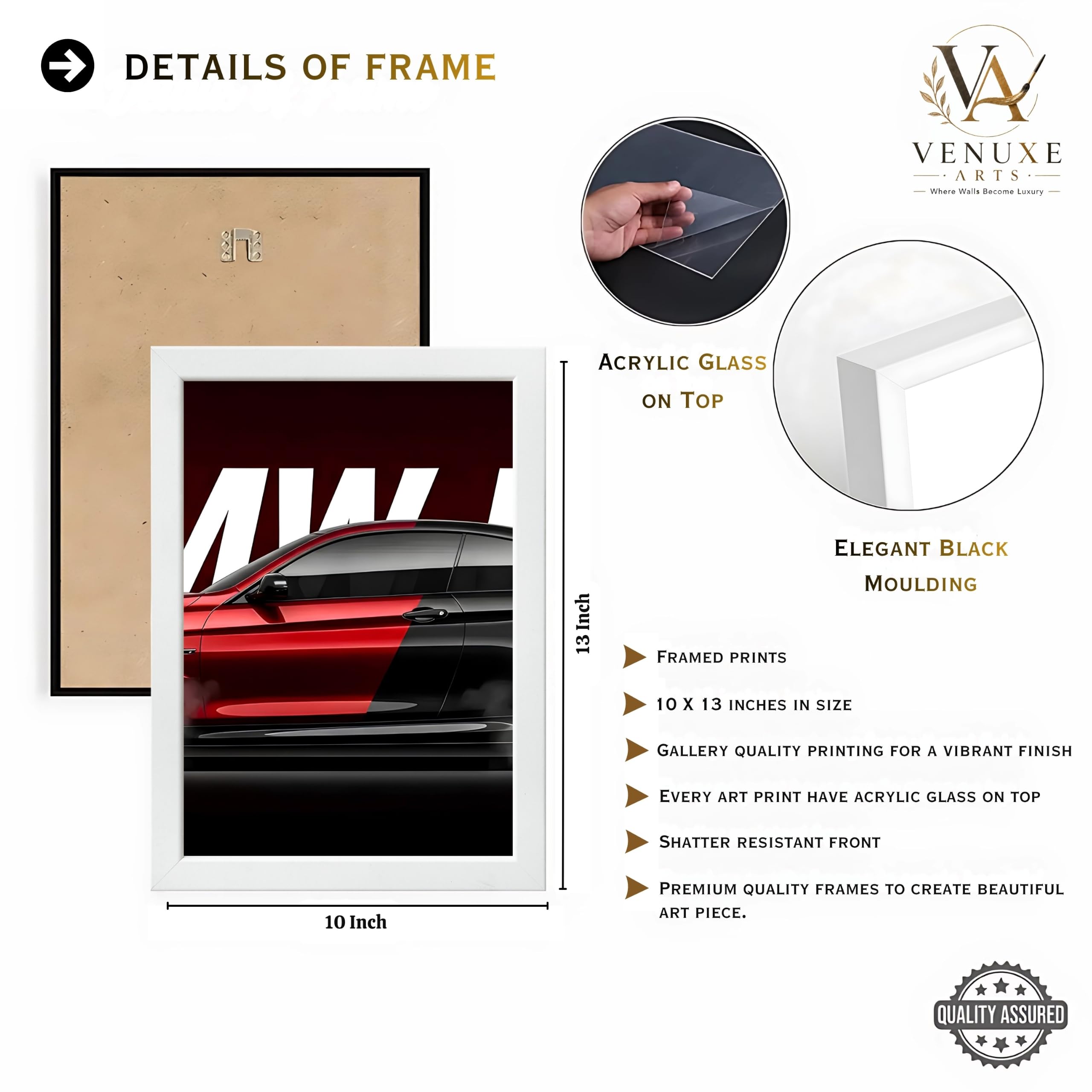 VENUXE ARTS Set Of 3 Big Sports Cars Framed Posters Gift Items for Boys Room Wall Decoration Bedroom Living Room Office Studio Décor | Car Poster Frame for Wall Décor