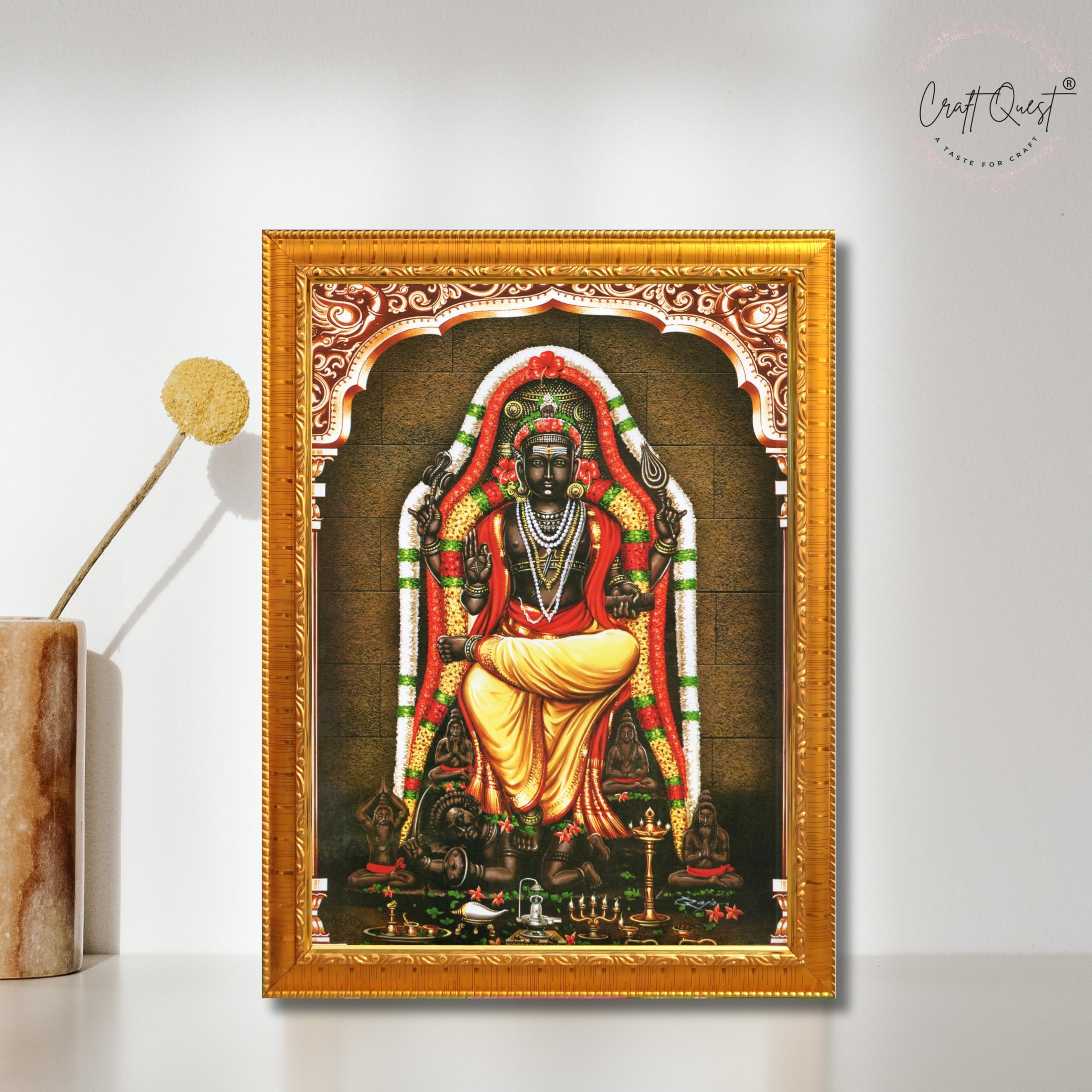 CRAFT QUEST Lord Dakshinamurthy Yoga Dakshinamoorthy Wall Photo Framed Home Decor | Religious Hindu God Picture Frame for Home, Office, Temple & Gifting