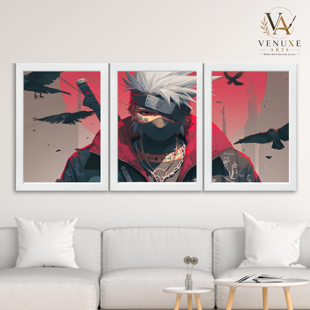 VENUXE ARTS Set Of 3 Anime Characters Wall Framed |Anime Characters Framed Poster for Living Room Bedroom Gaming Room Studio Wall Decor