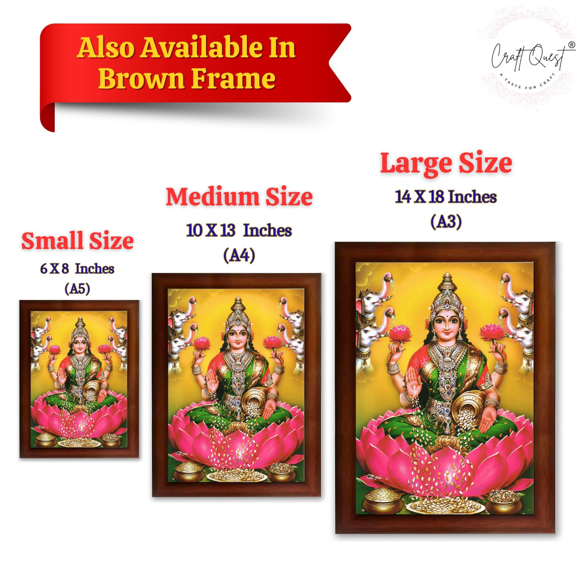 CRAFT QUEST Goddess Lakshmi Mata Devi Vaibhav Laxmi Maa Wall Painting Photo Framed | Ideal for Home, Office, Temple & Puja Room, Wall Decor