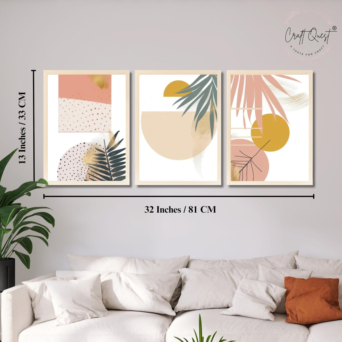CRAFT QUEST SET OF 3 Abstract Paintings Modern Art | Set of 3 Frames for Home Decoration | Ideal for Living Room, Bedroom & Offices