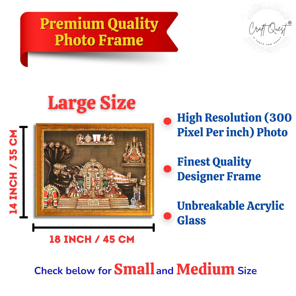 CRAFT QUEST Srirangam Ranganatha Swamy Ranganathar Perumal Wall Painting Framed | South God Picture Frame for Home, Office, Temple & Gifting