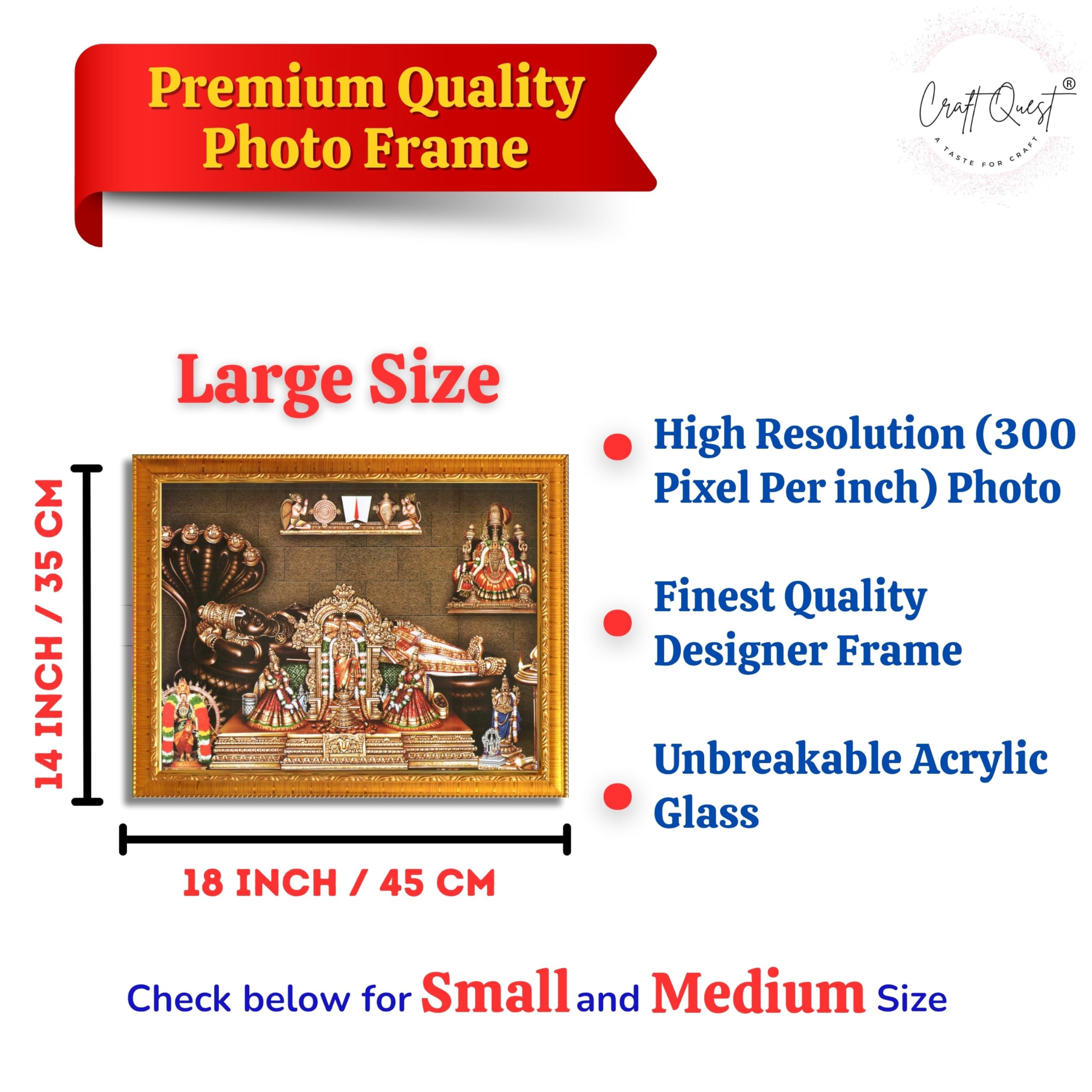 CRAFT QUEST Srirangam Ranganatha Swamy Ranganathar Perumal Wall Painting Framed | South God Picture Frame for Home, Office, Temple & Gifting