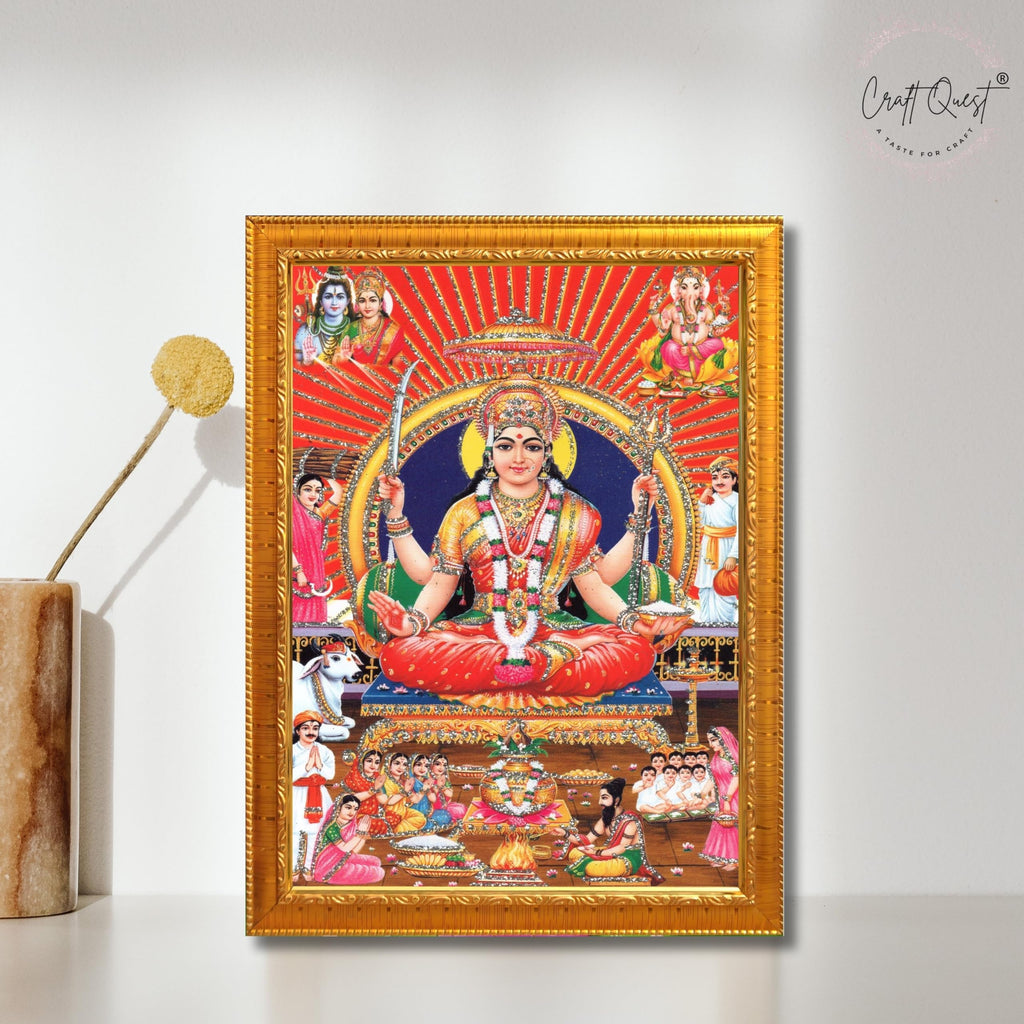 CRAFT QUEST Santoshi MataJi Color Photo Frame for Home Temple Pooja and Devotional Gift Item