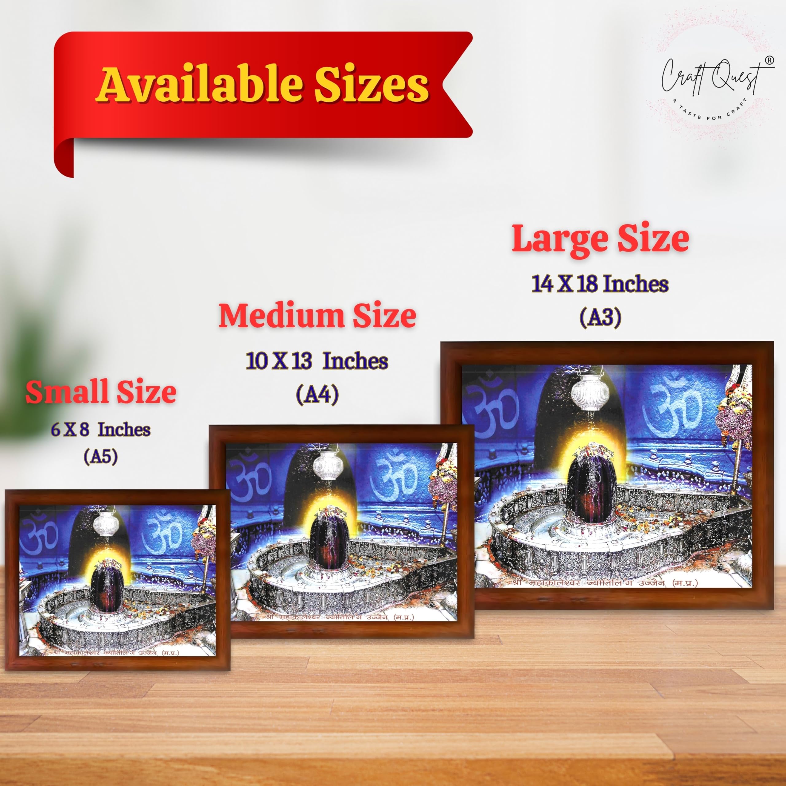 CRAFT QUEST Mahakal Jyotirling Photo With Frame Shiv Ujjain Mahakaleshwar Bholenath Photo Frame, Religious Photo Frame