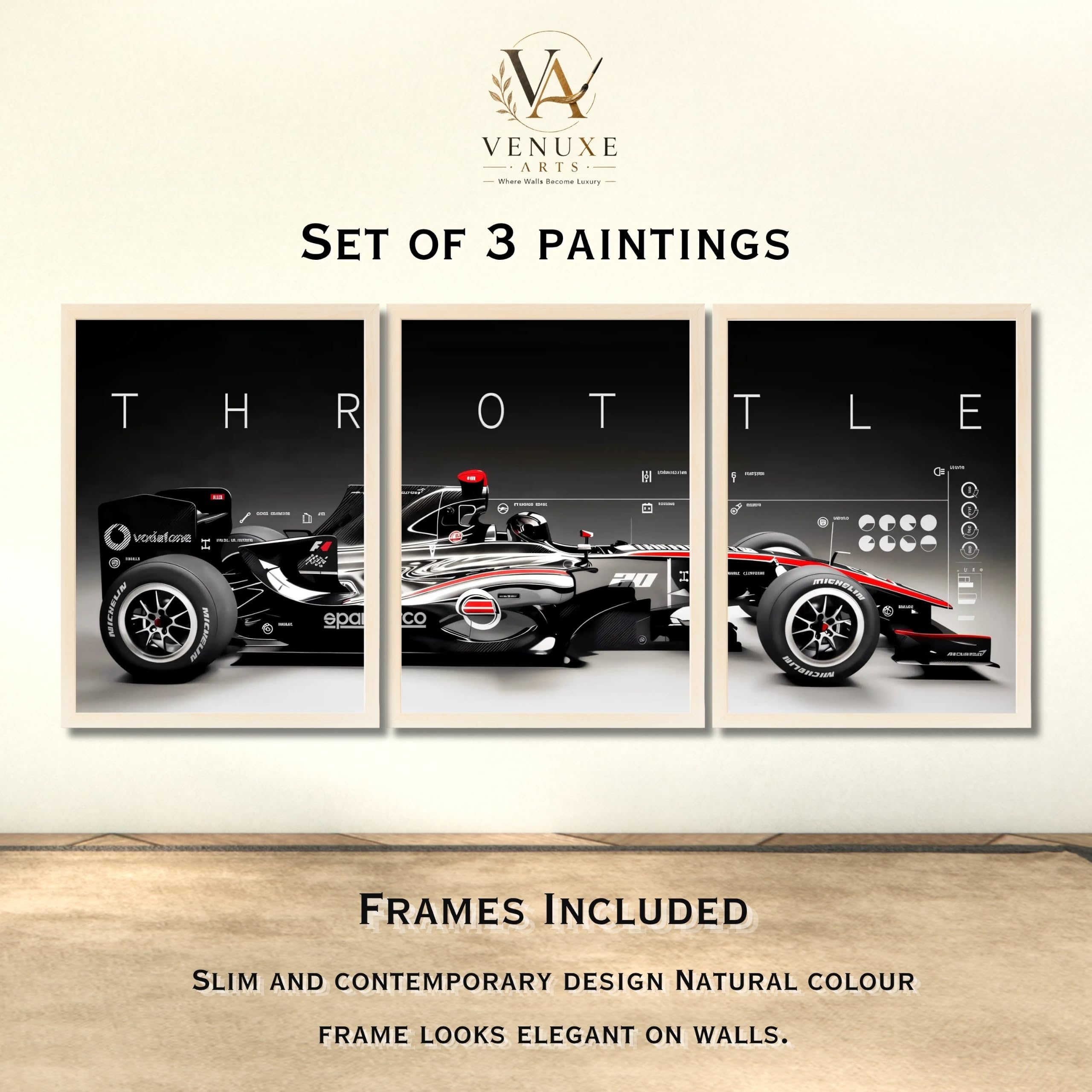 VENUXE ARTS Set Of 3 Big Sports Cars Framed Posters Gift Items for Boys Room Wall Decoration Bedroom Living Room Office Studio Décor | Car Poster Frame for Wall Décor