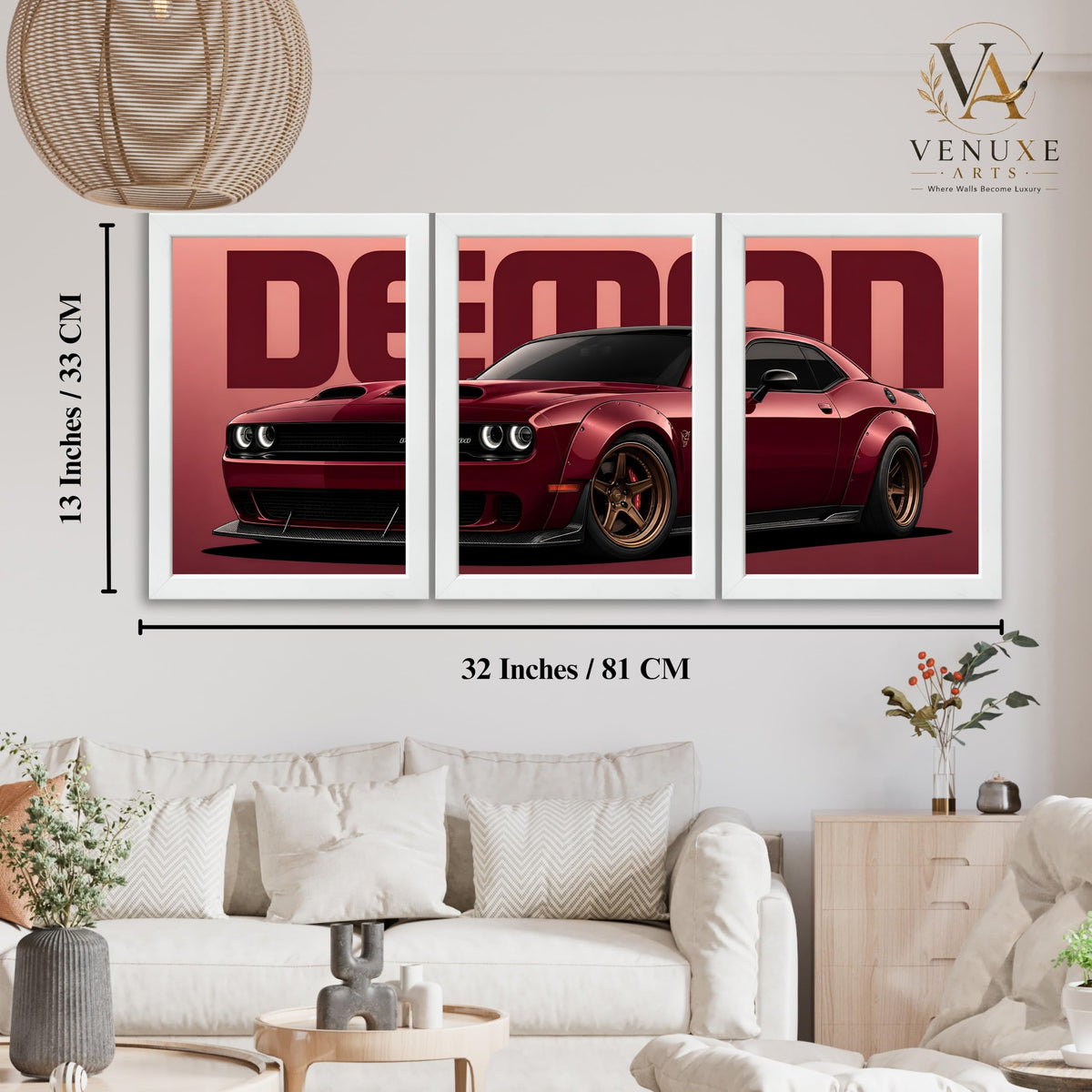 VENUXE ARTS Set Of 3 Big Sports Cars Framed Posters Gift Items for Boys Room Wall Decoration Bedroom Living Room Office Studio Décor | Car Poster Frame for Wall Décor