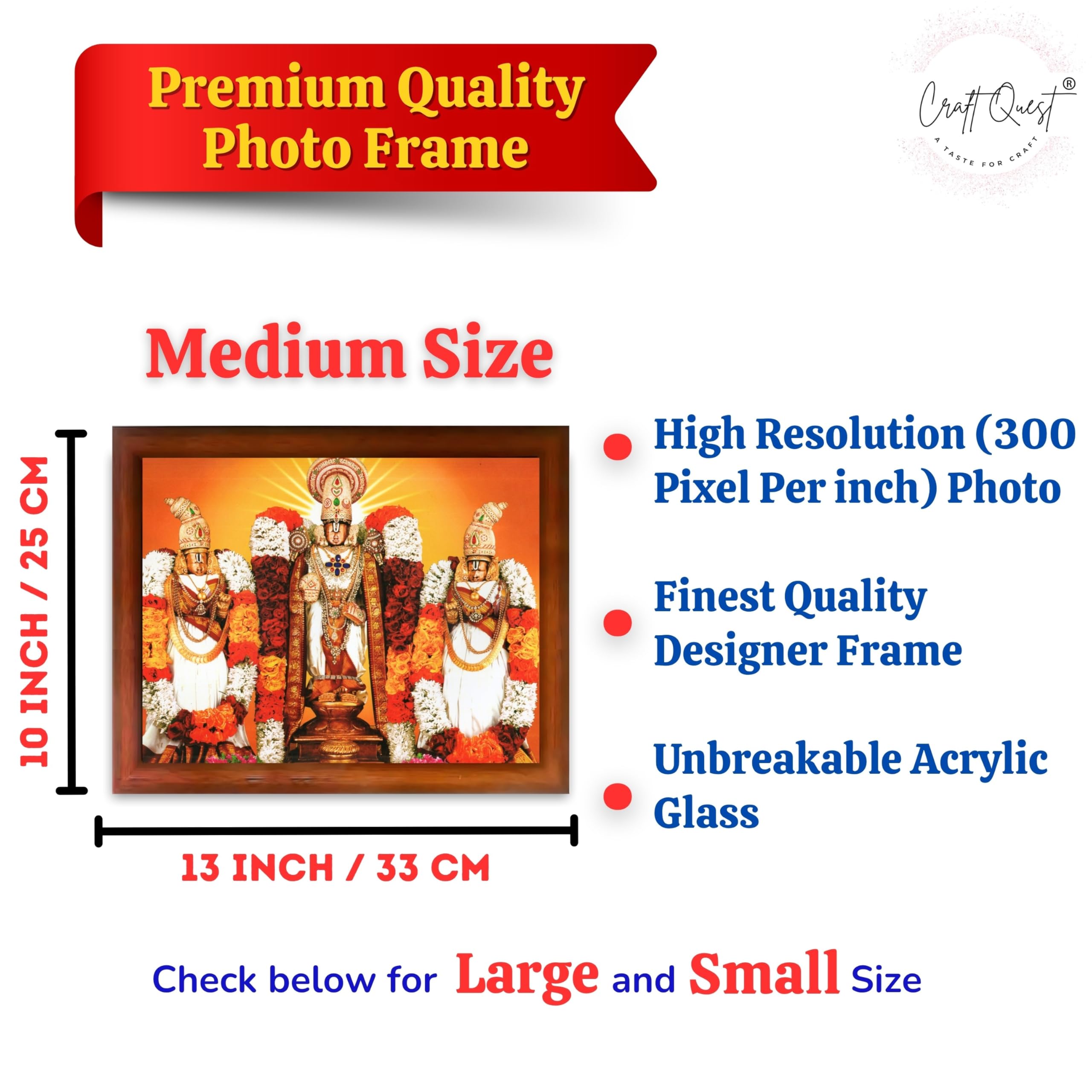 CRAFT QUEST Balaji Lakshmi Padmavati Venkateshwara Swamy Wall Photo Frame For Home, Temple, Pooja, Wall Décor Item