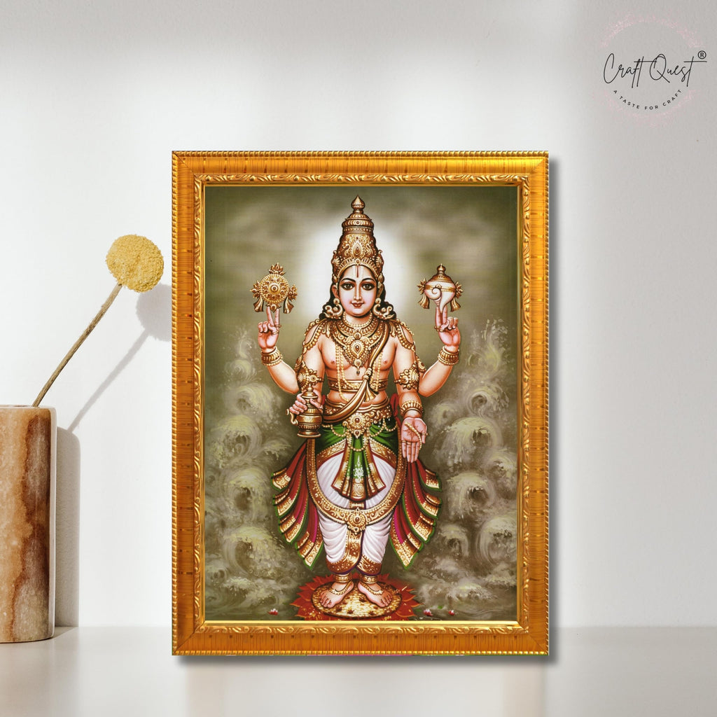 CRAFT QUEST Lord Dhanvantari Dhanwantri Wall Painting Photo Framed For Home, Pooja, Temple, Gift, Wall Décor Item