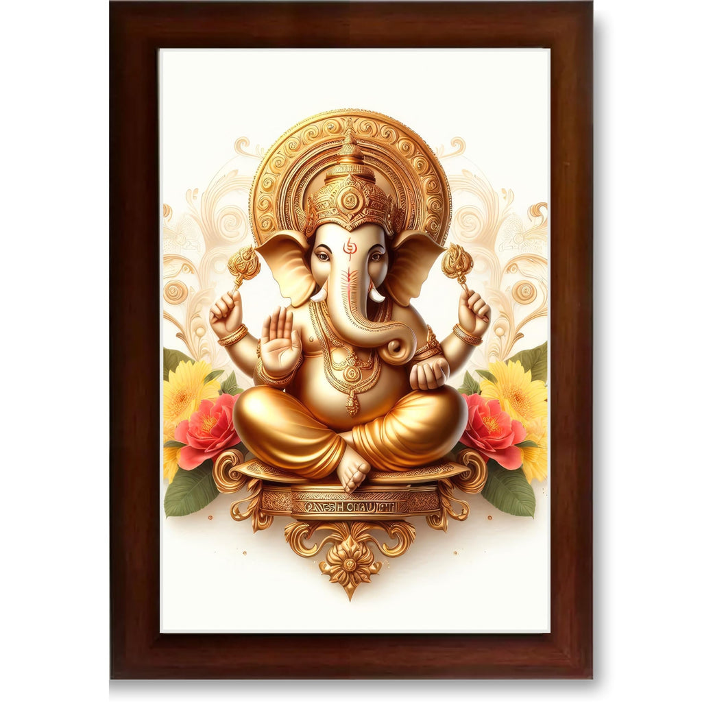 CRAFT QUEST Lord Ganesha Ganpati ji Modern Wall Art Painting With Frame For Pooja, Home and Office Decor,