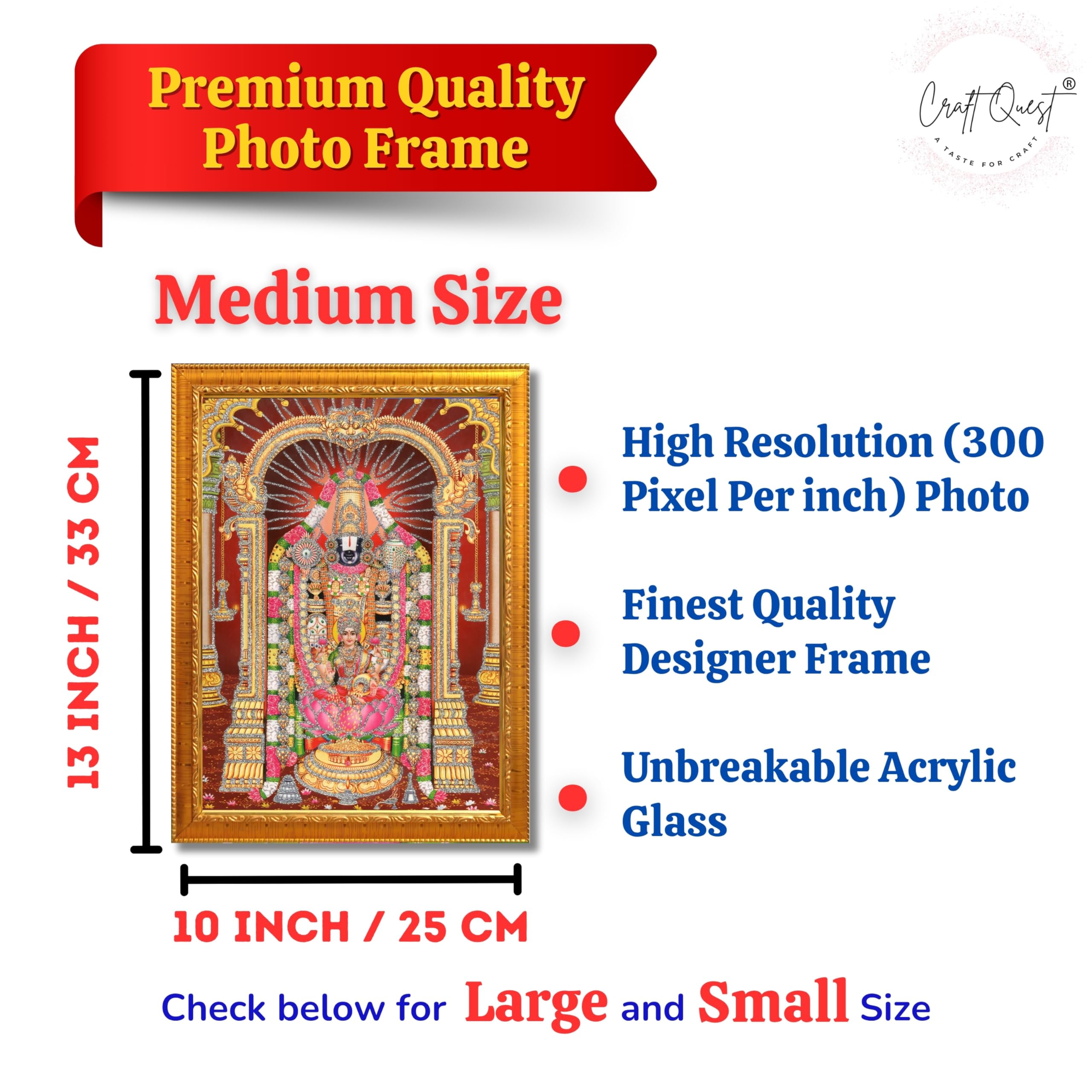 CRAFT QUEST Tirupati Balaji Lord Venkateshwara Swamy Wall Painting Framed Home and Pooja Décor