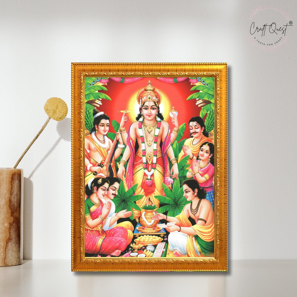 CRAFT QUEST Satyanarayana Swamy Hindu God Satyanarayan Photo Frame | Religious Photo Frame | Ideal for Home, Office, Temple & Puja Room, Wall Decor