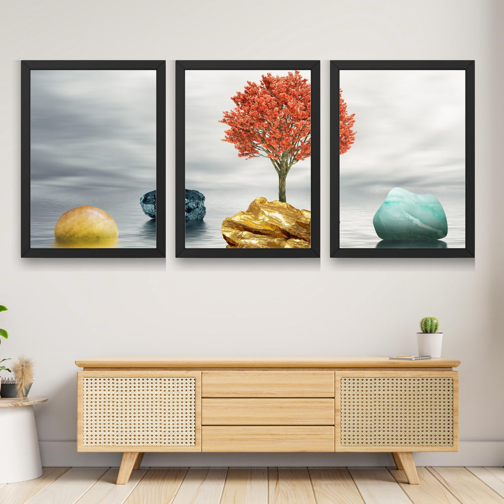 CRAFT QUEST Abstract Three Figure Modern Art | Set of 3 Frames for Home Decoration | Ideal for Living Room, Bedroom & Offices
