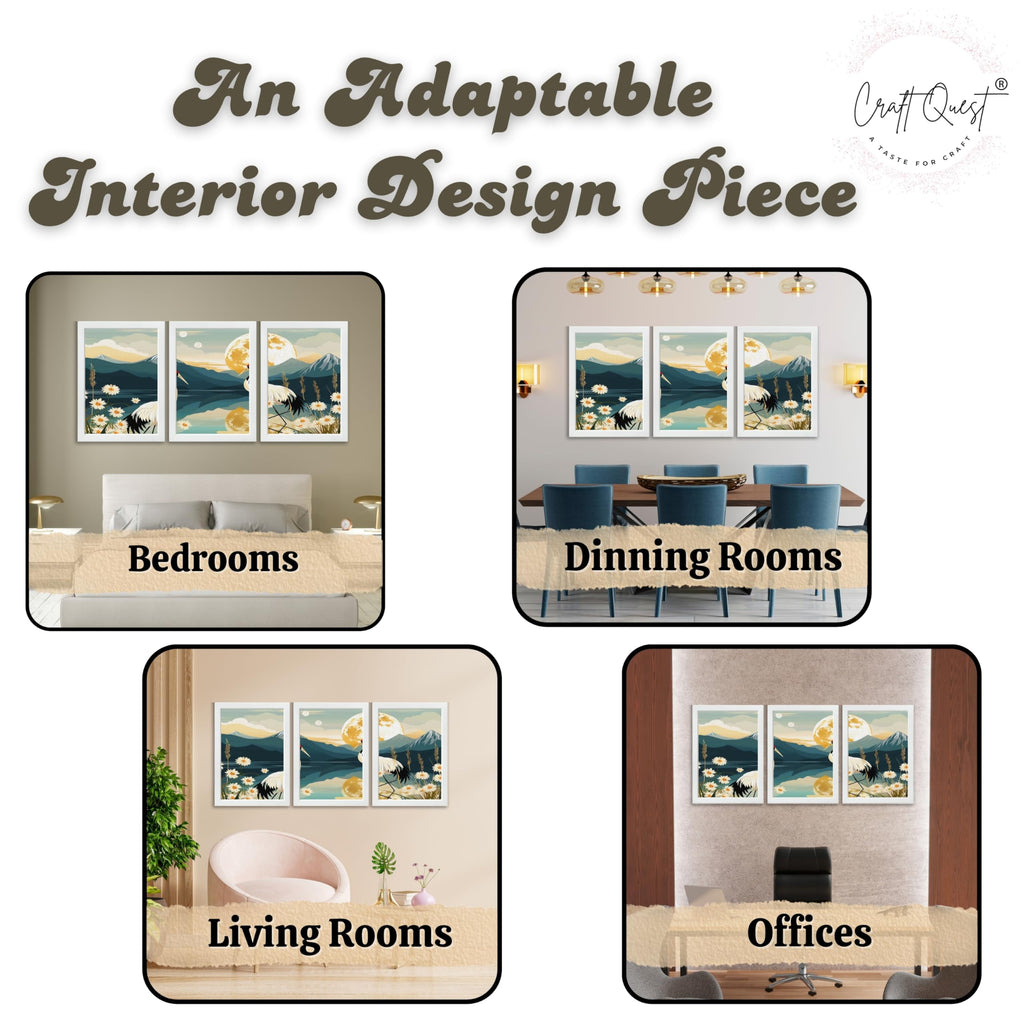 CRAFT QUEST Modern Of Lake & Mountains Wall Art | Set of 3 Frames for Home Decoration | Ideal for Living Room, Bedroom & Offices