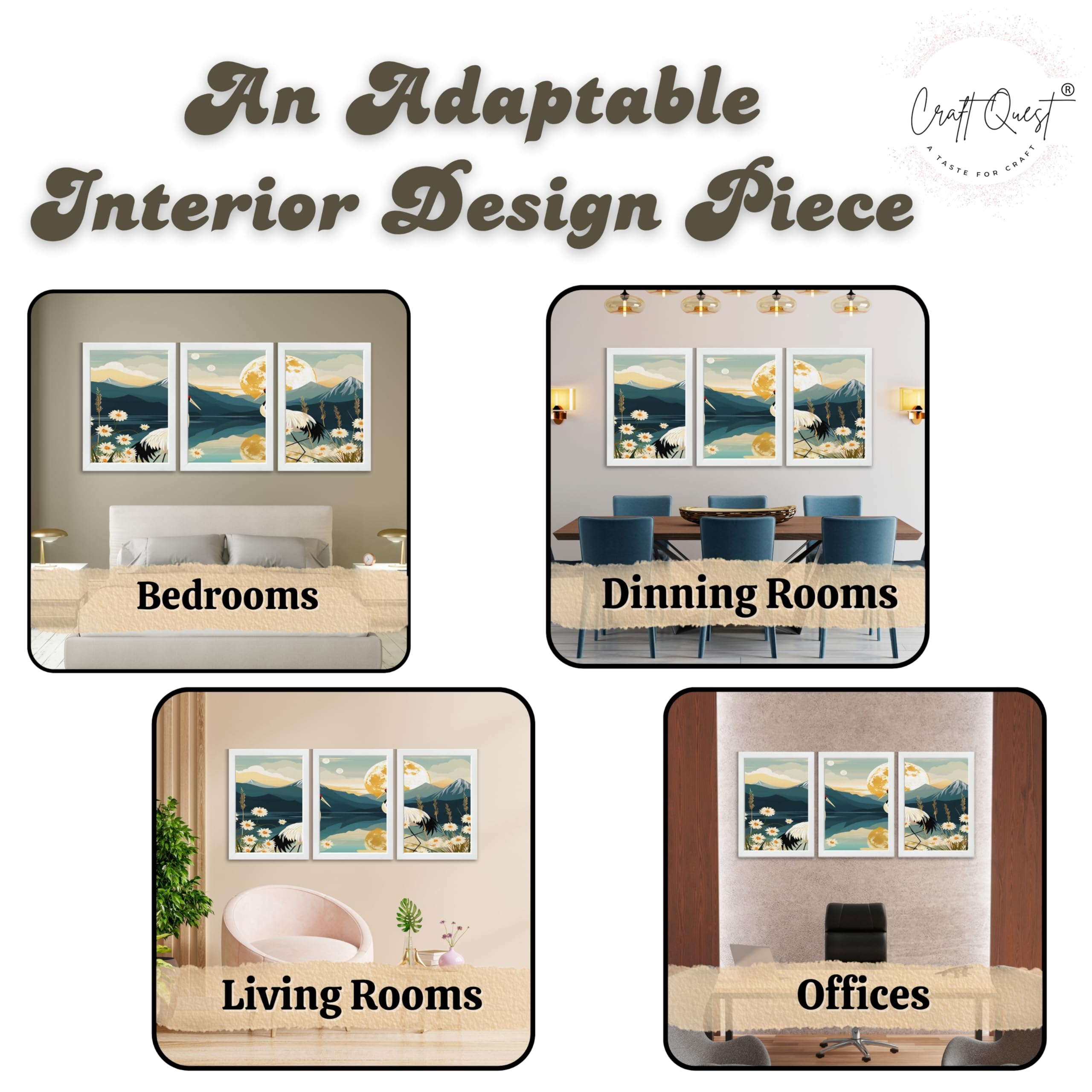 CRAFT QUEST Modern Of Lake & Mountains Wall Art | Set of 3 Frames for Home Decoration | Ideal for Living Room, Bedroom & Offices