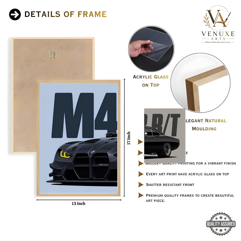 VENUXE ARTS Set Of 3 Big Sports Cars Framed Posters Gift Items for Boys Room Wall Decoration Bedroom Living Room Office Studio Décor | Car Poster Frame for Wall Décor