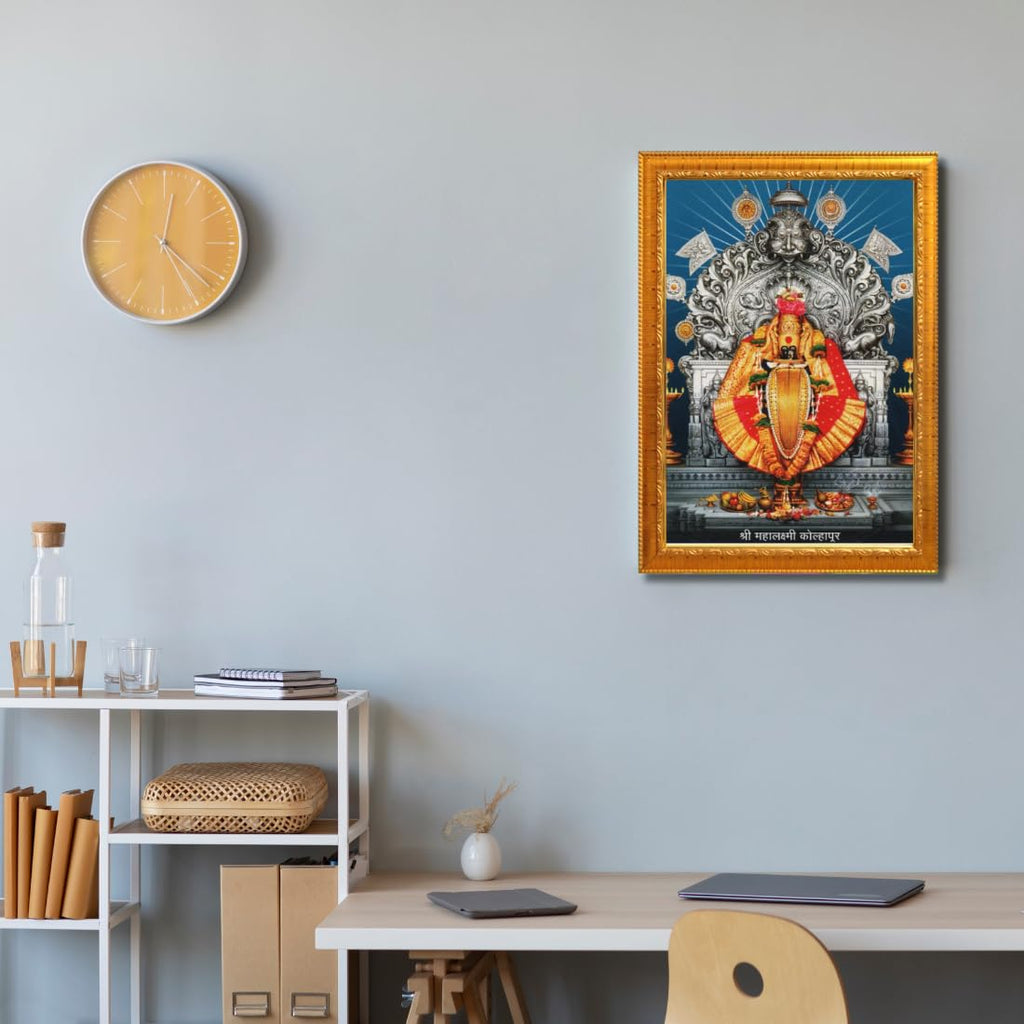 CRAFT QUEST Goddess MahaLakshmi Devi Kolhapur Wall Painting Frame with Acrylic glass Home Decor