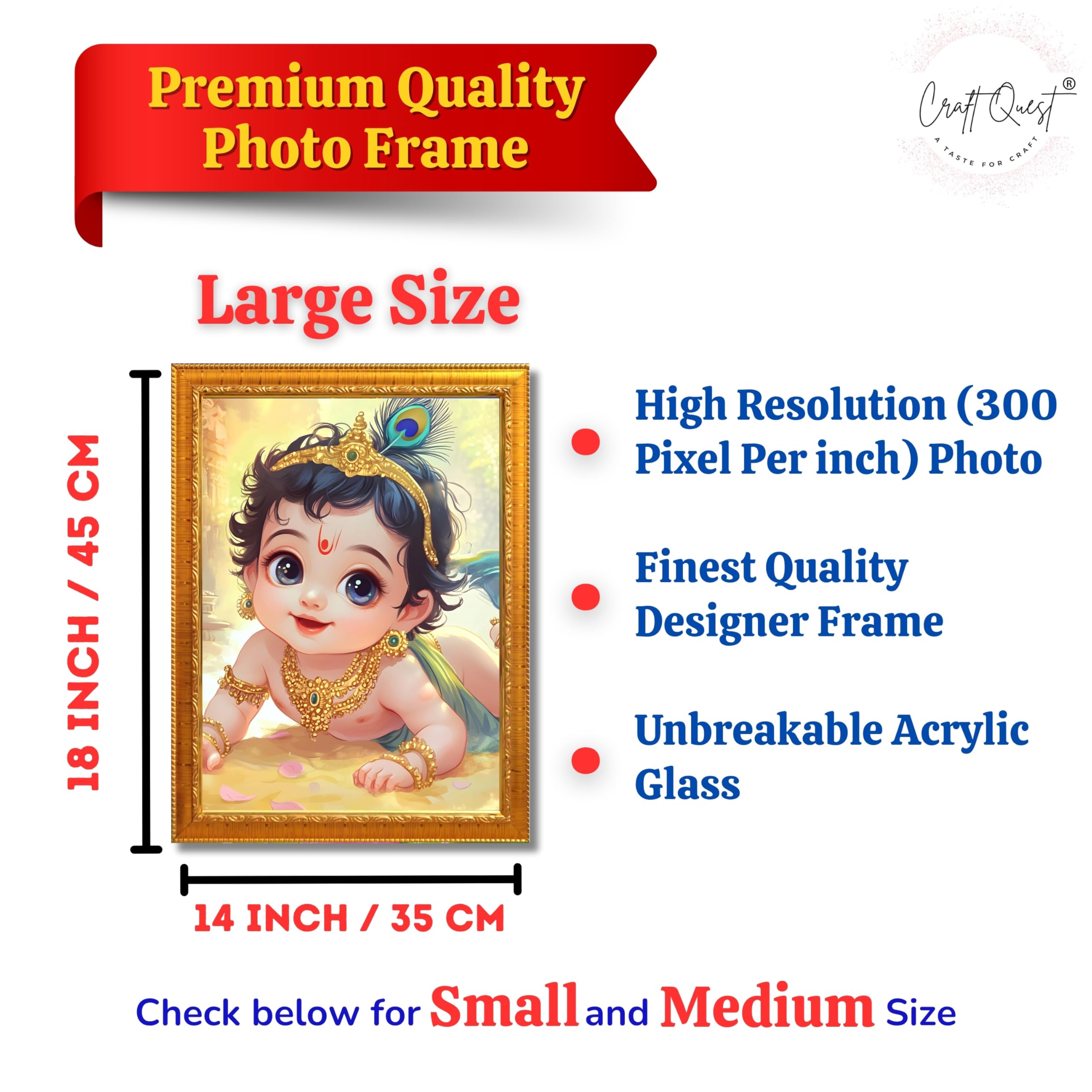 CRAFT QUEST Shri Bal Gopal Painting | Baby Krishna Photo Frame | Walls, Home, Living Room and Home Décor