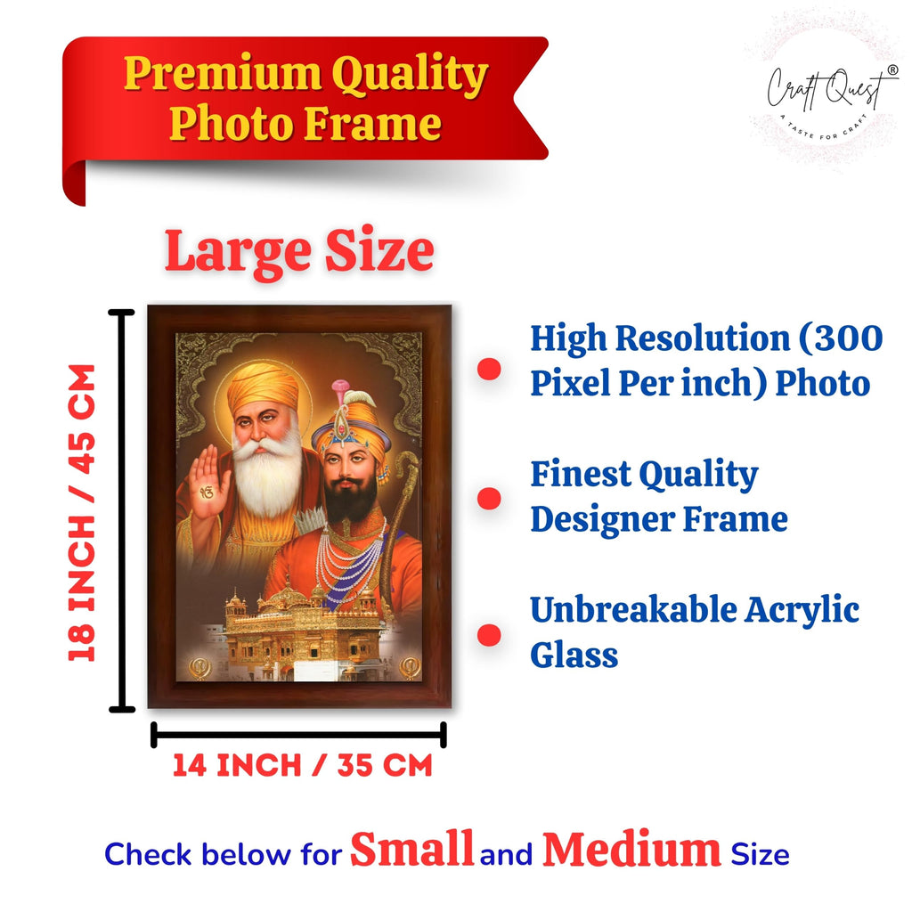 CRAFT QUEST Satnam Waheguru Gurunanak Dev Ji Photo Frame Sikh Guru Photo for Home Decor Spiritual Wall Hanging and Living Room Decoration
