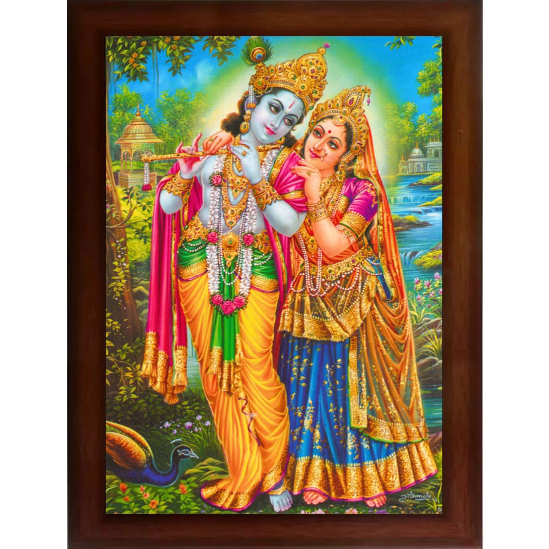 Craft Quest Radha Krishna Sparkle Coated Home Decorative Gift Item Framed Painting (10 X 14 Inches) Mulicolour