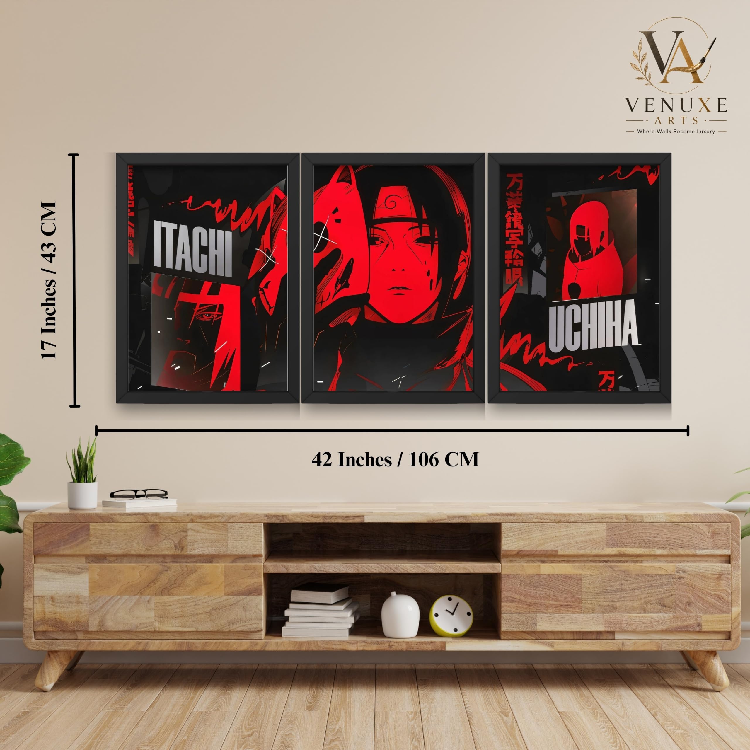 VENUXE ARTS Set Of 3 Anime Characters Wall Framed |Anime Characters Framed Poster for Living Room Bedroom Gaming Room Studio Wall Decor
